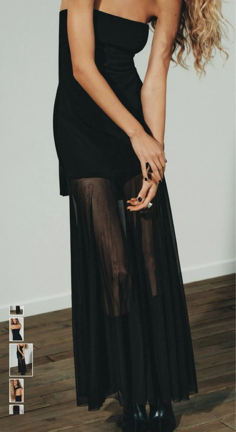 ZARA Black Evening Dress with Sheer Mesh Skirt – Size XXL - photo 2