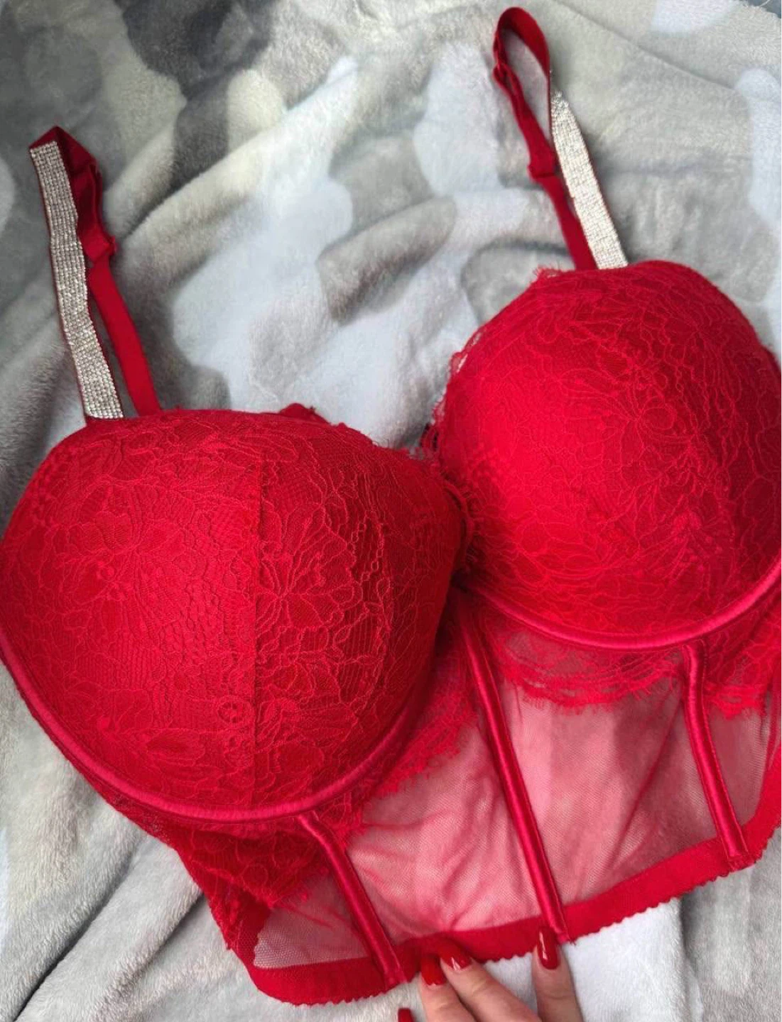 Victoria's Secret Red Lace Corset push up, 38 DD(E)