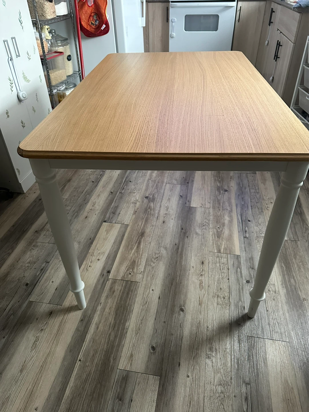 Wooden Dining Table - Light Oak Top, White Legs - photo 3