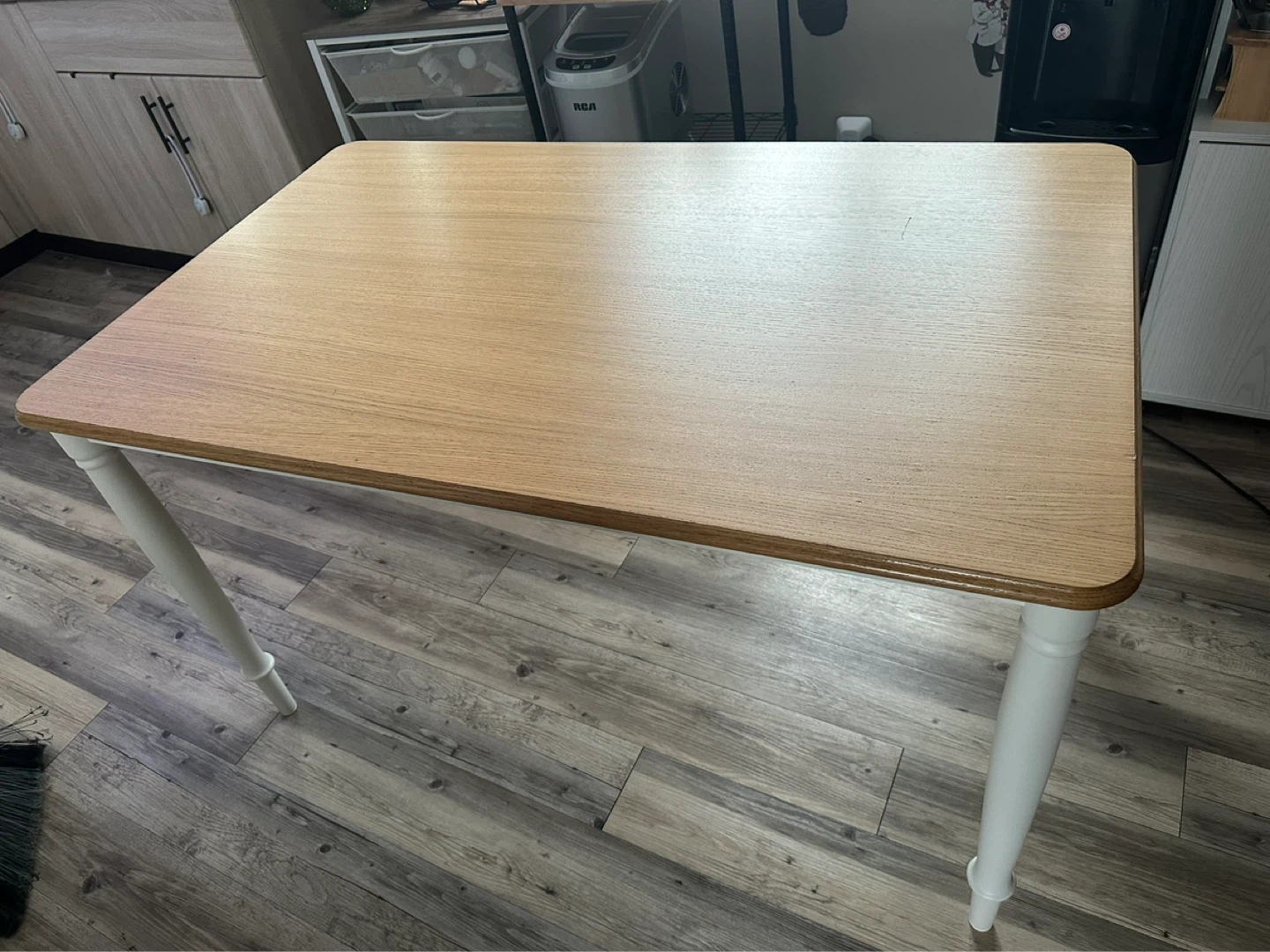 Wooden Dining Table - Light Oak Top, White Legs