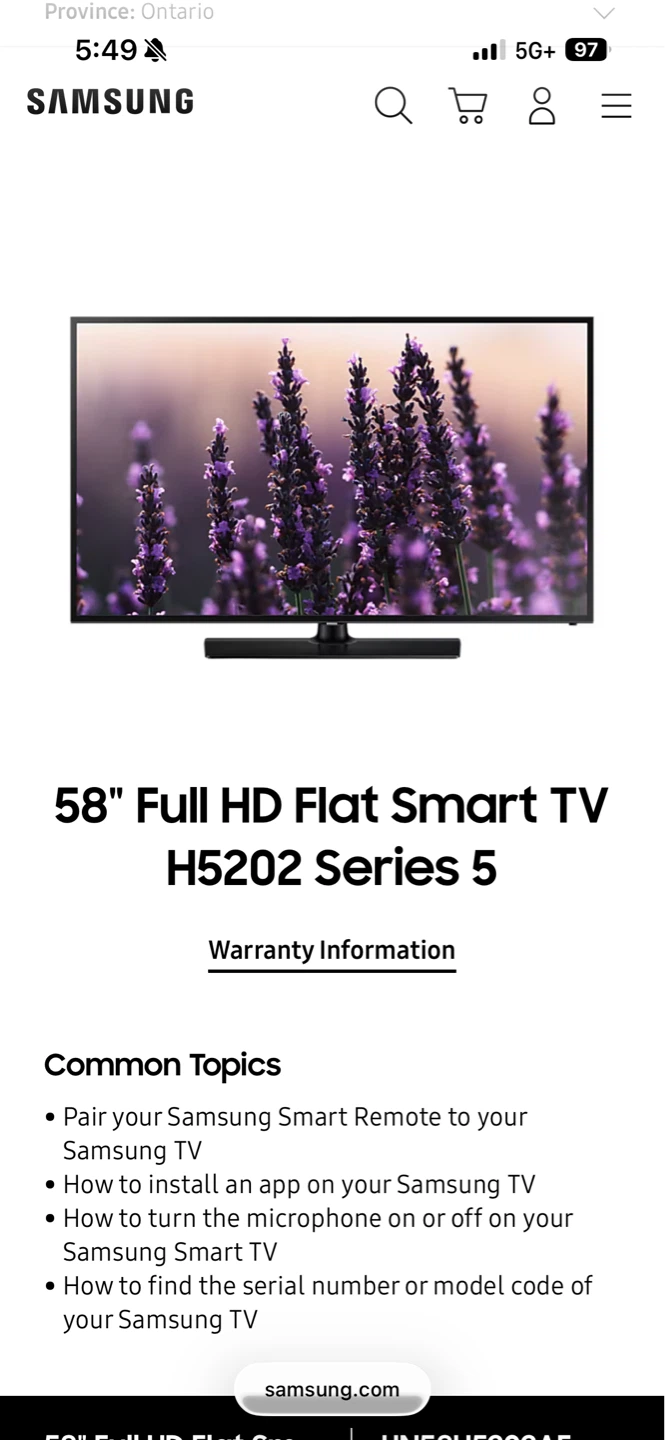 Samsung 58" Full HD Flat Smart TV H5202 Series 5