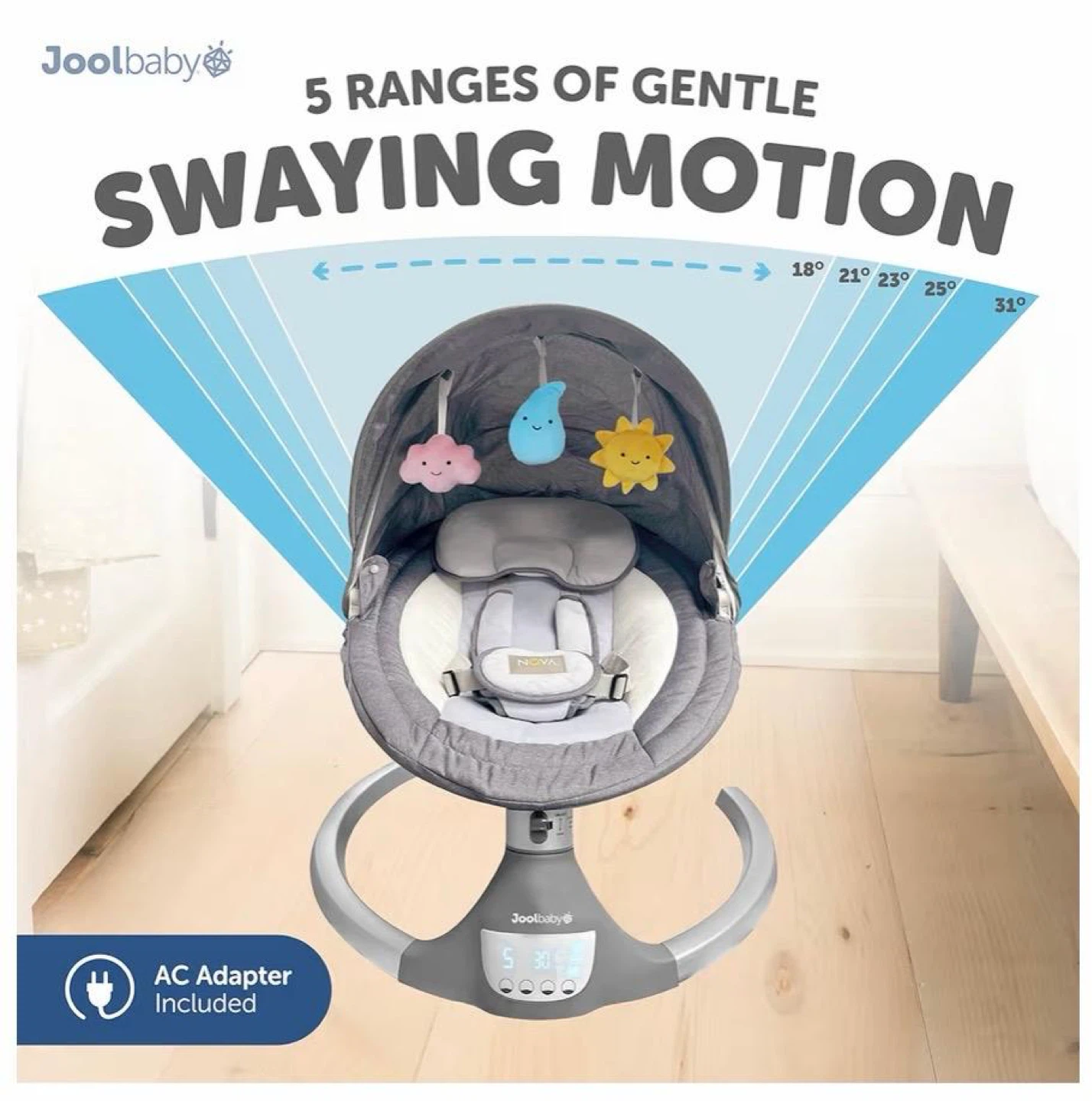 Joolbaby Grey Baby Swing with Blutooth and Remote Control - photo 2
