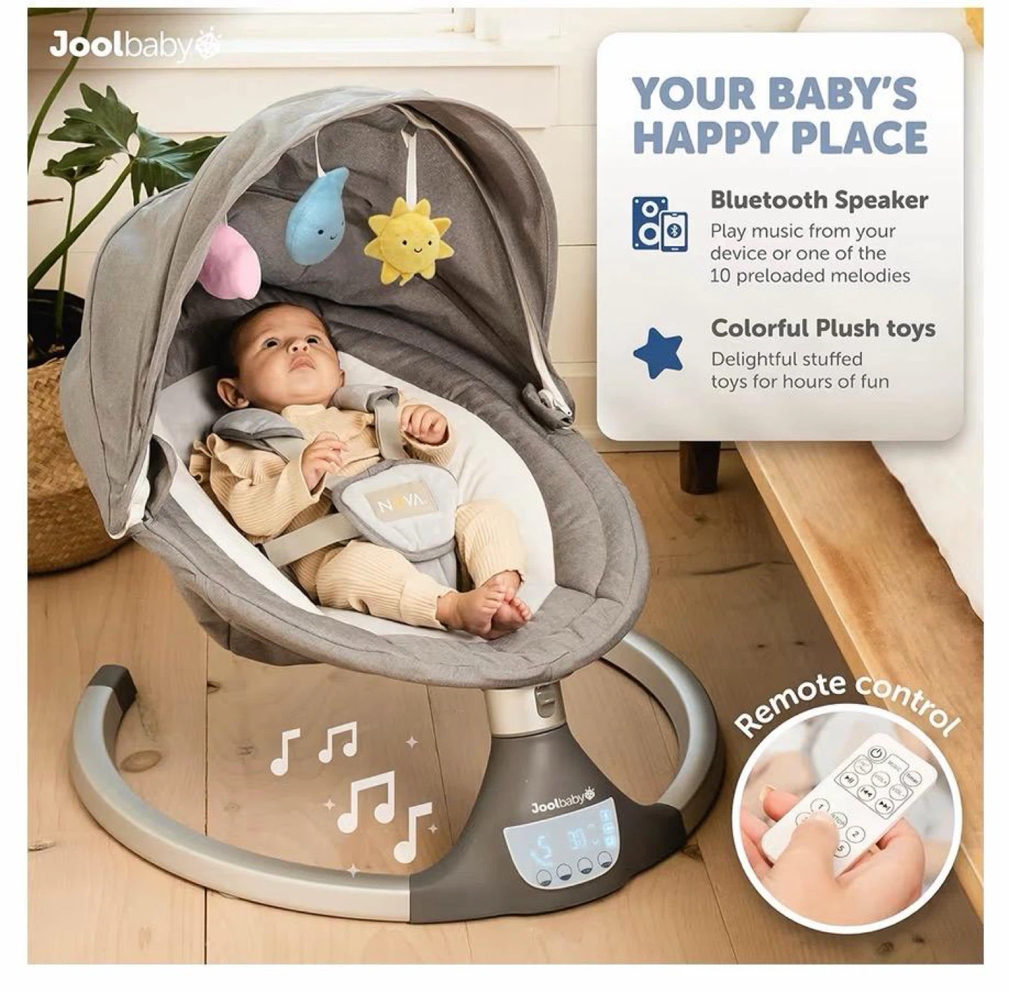 Joolbaby Grey Baby Swing with Blutooth and Remote Control
