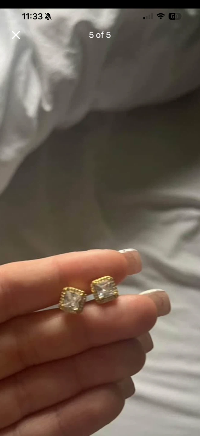 Gold Square Stud Earrings - photo 3