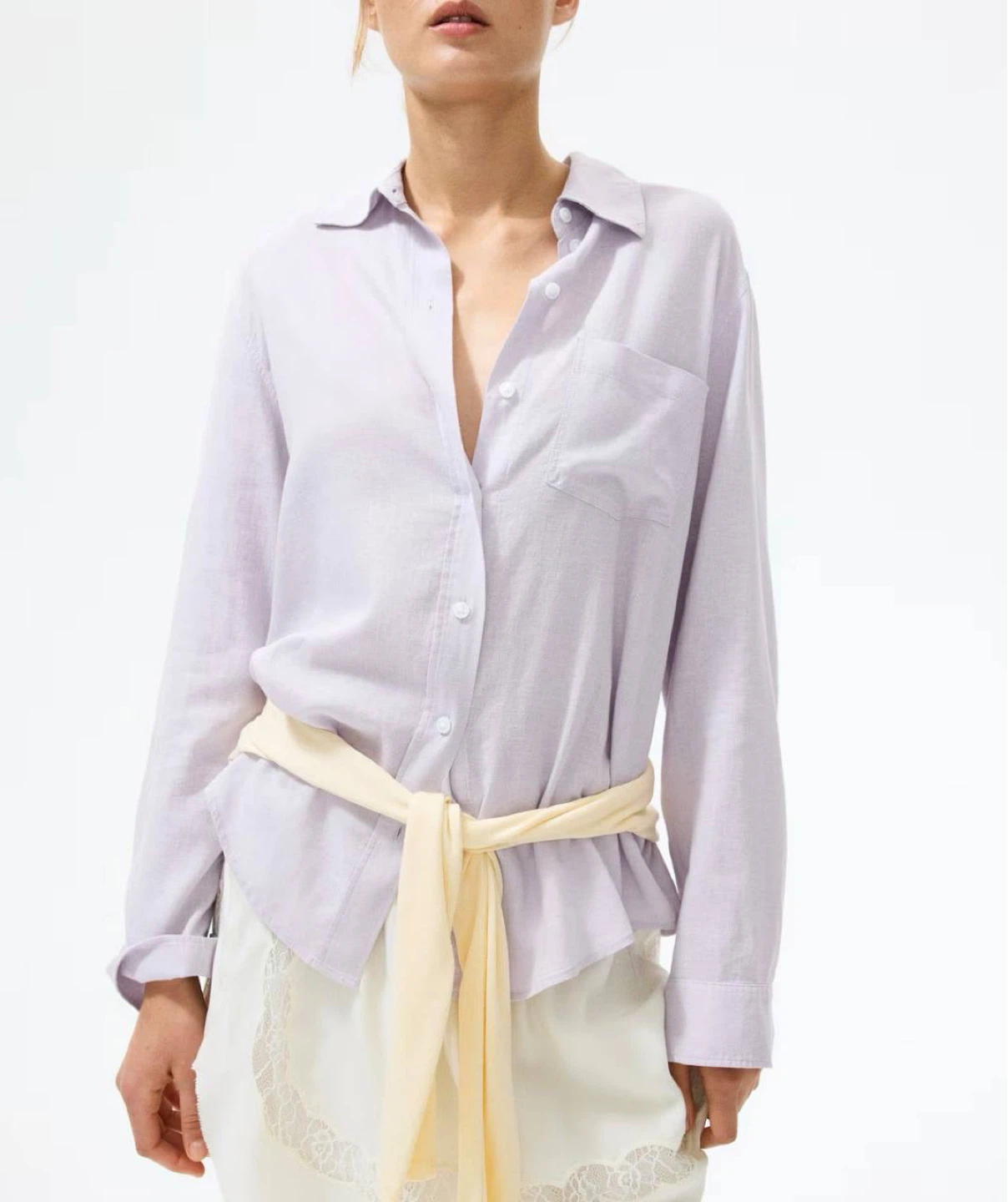 Light Purple Linen Blend Button Up Shirt , XL