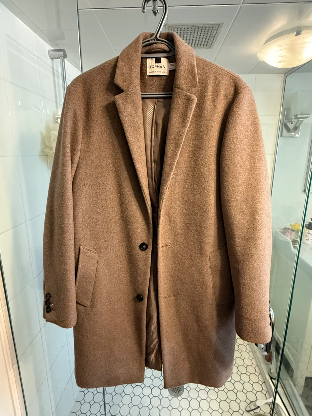 Topman Men's Brown Wool Blend Peacoat
