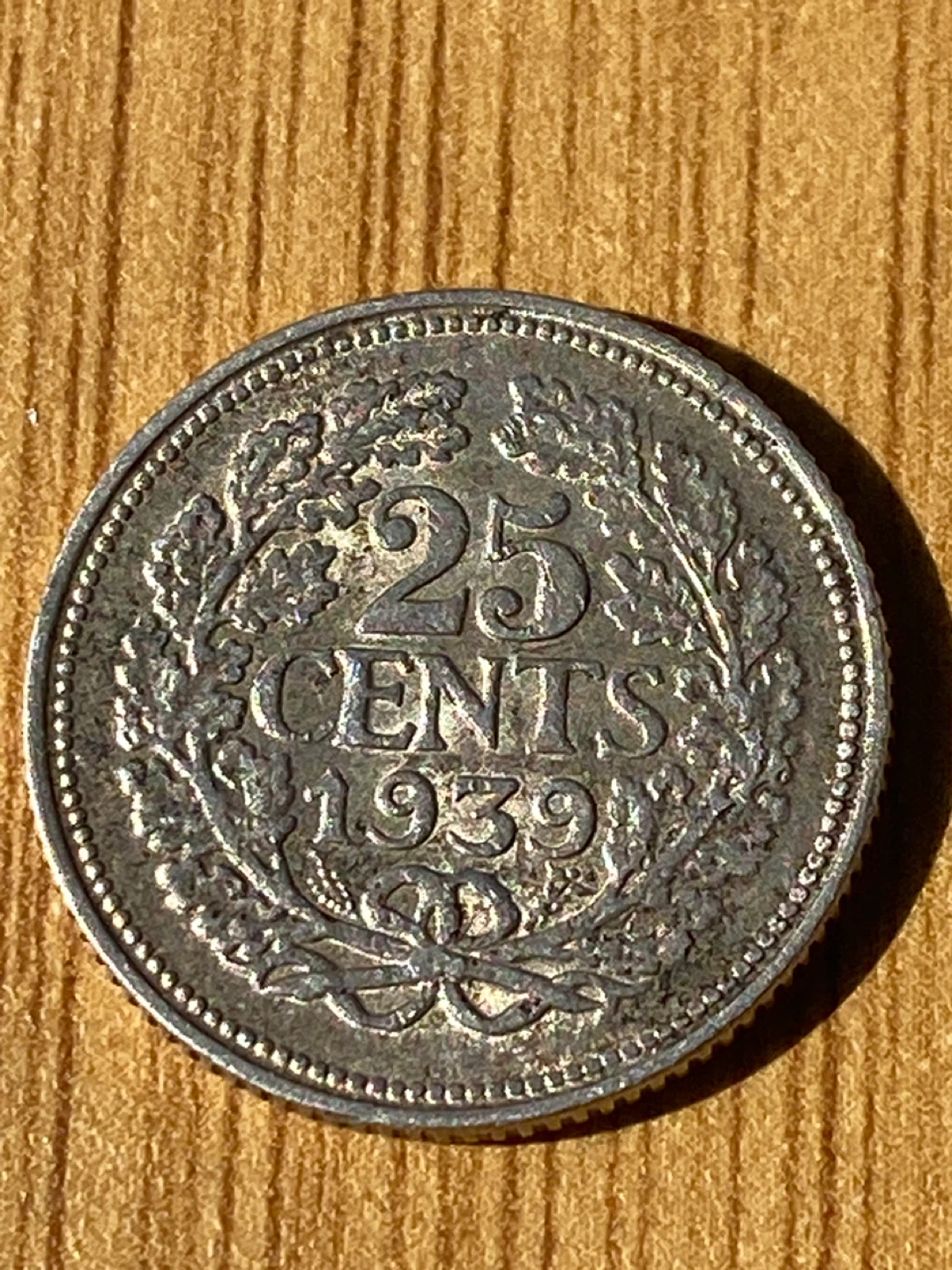 1939 silver Netherlands 25 Cents Coin - photo 2