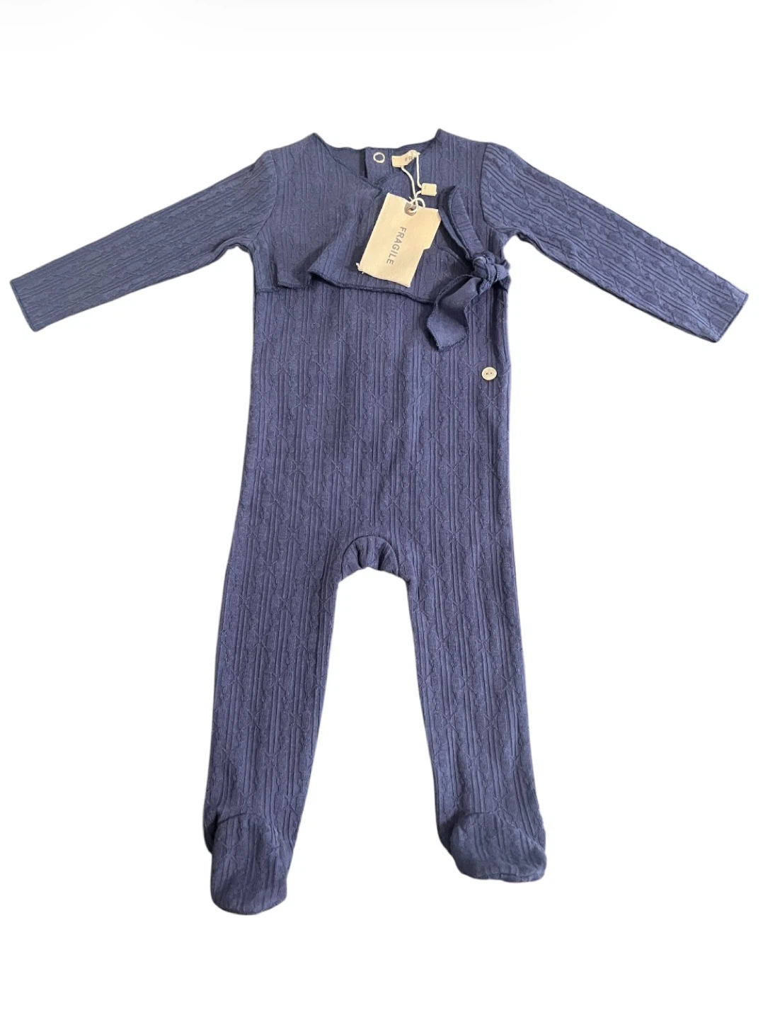 Brand New Fragile Baby Knit Footed Sleeper 6M Navy Blue
