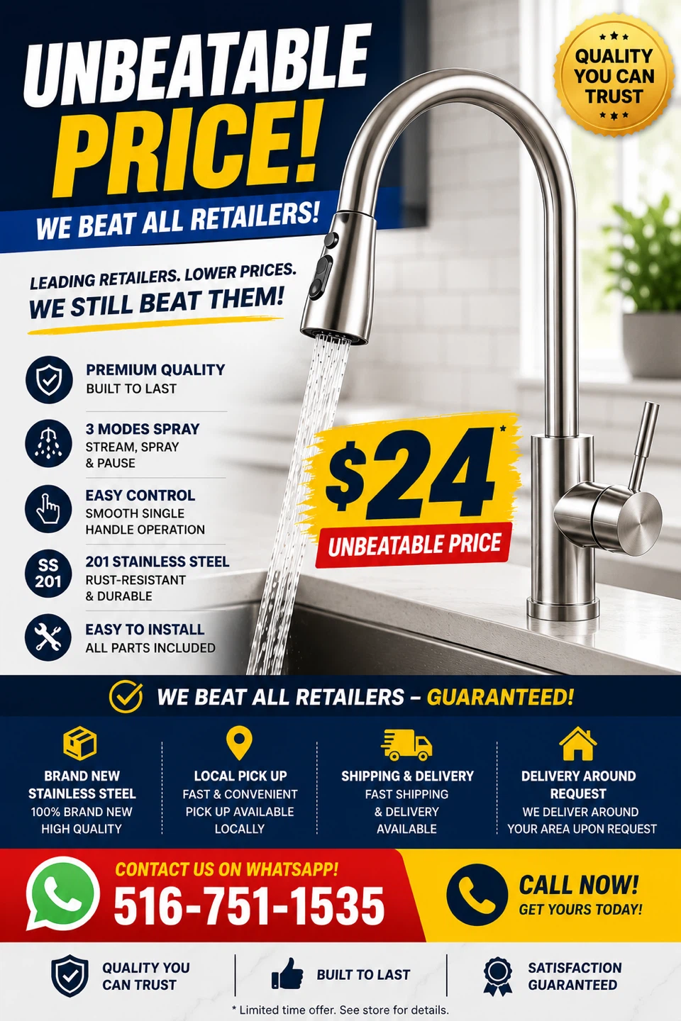 Stainless Steel Kitchen Faucet with 3 Modes - photo 4