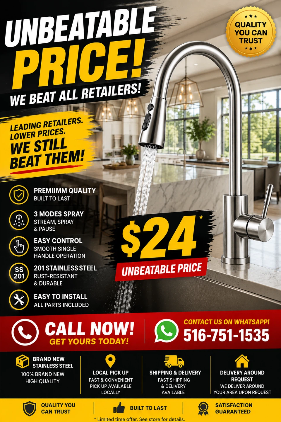 Stainless Steel Kitchen Faucet with 3 Modes - photo 5