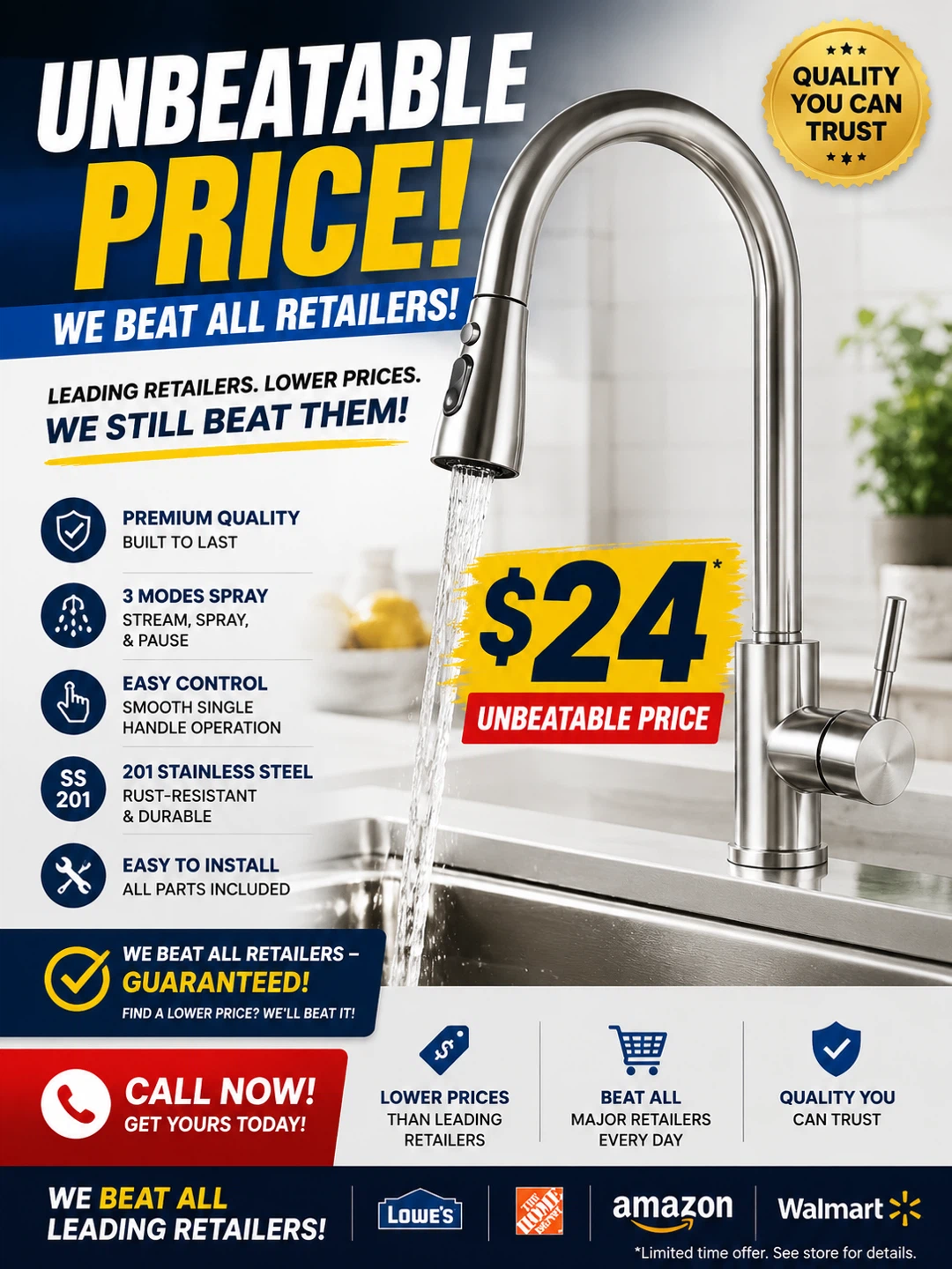 Stainless Steel Kitchen Faucet with 3 Modes - photo 2