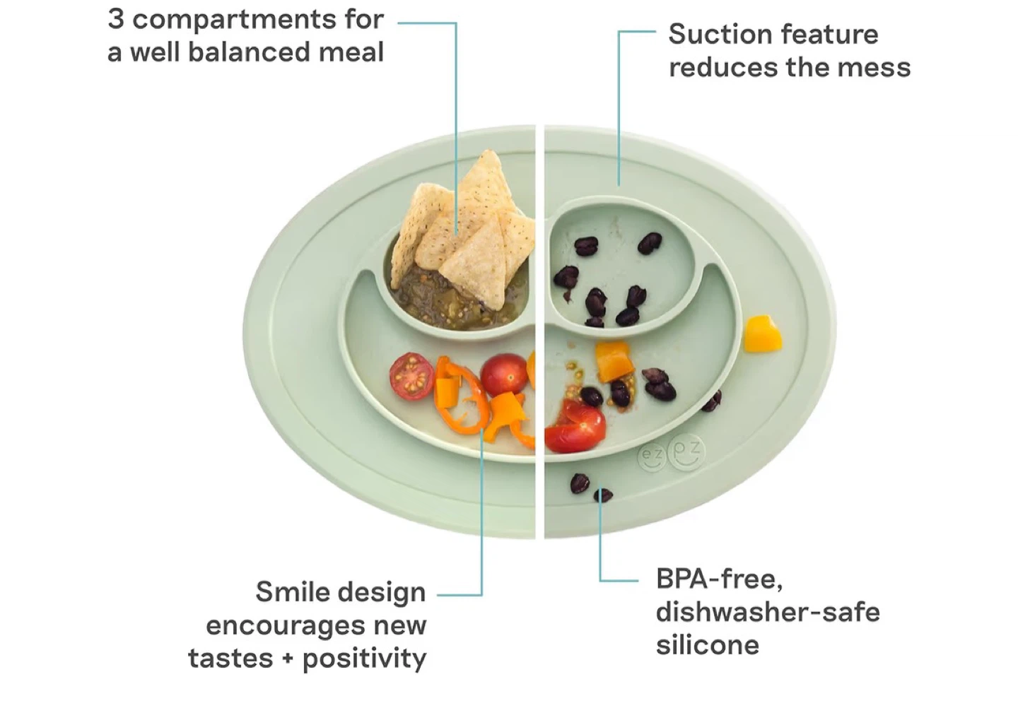 ezpz Silicone Suction Baby Feeding Mat Plate Sage Green - photo 2