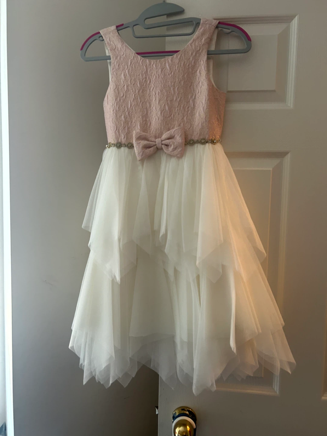 Pink and White Tulle Dress with Bow