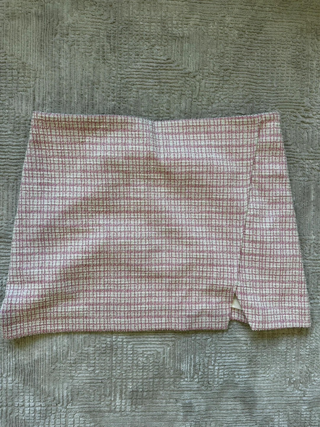 WAYF Pink Plaid Tweed Mini Skirt Size M