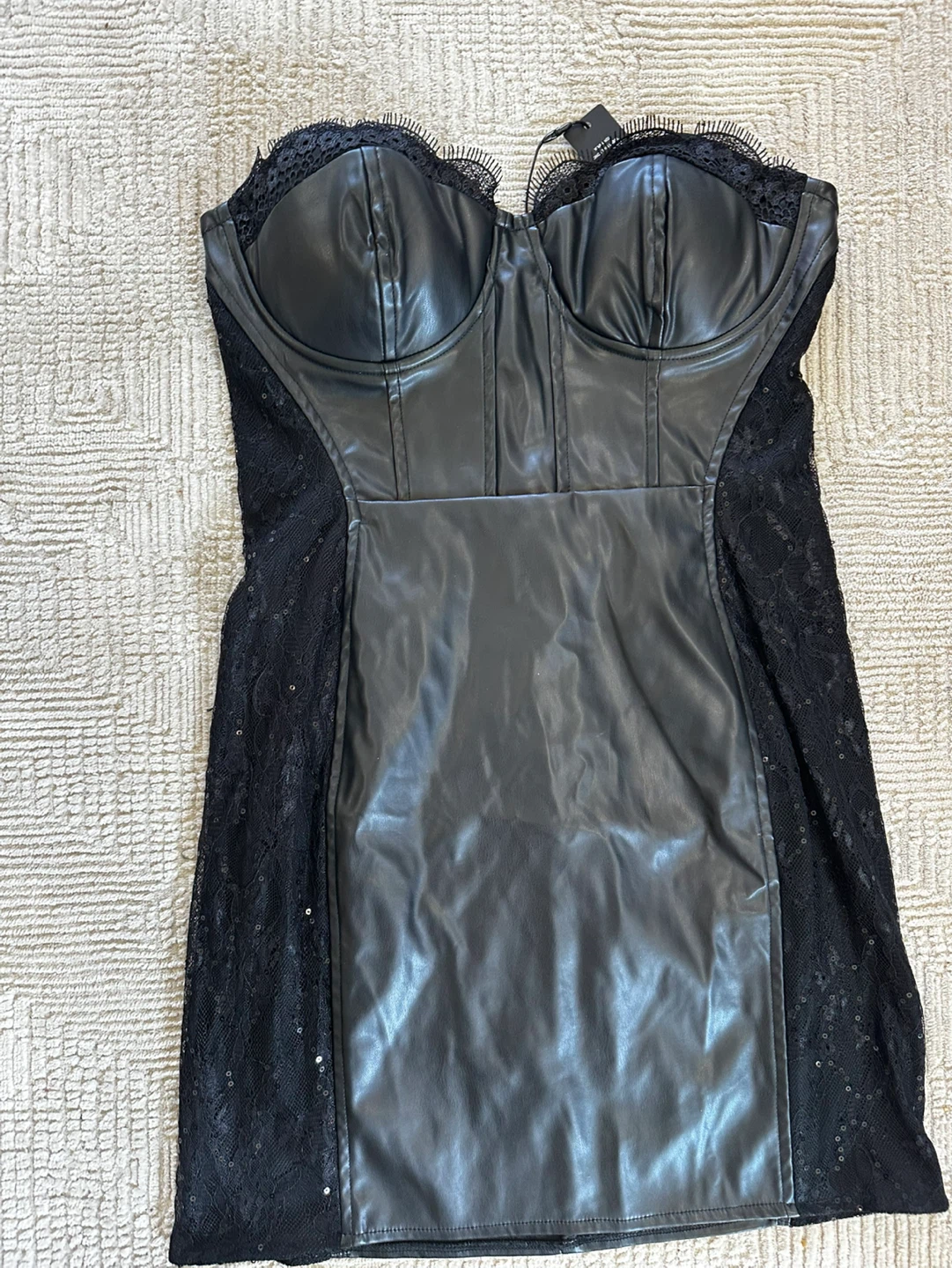 New Fashion Nova Faux Leather & Lace Mini Dress