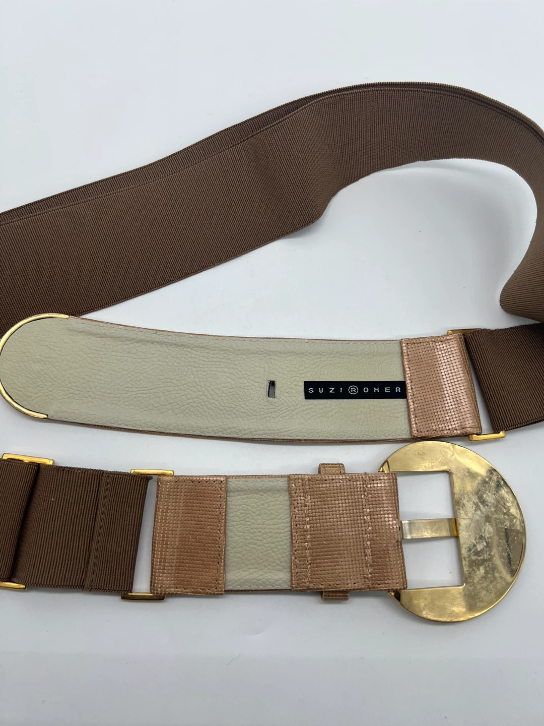 SUZI ROHER Rose Gold Metallic Leather Adjustable Waist Belt XL - photo 4