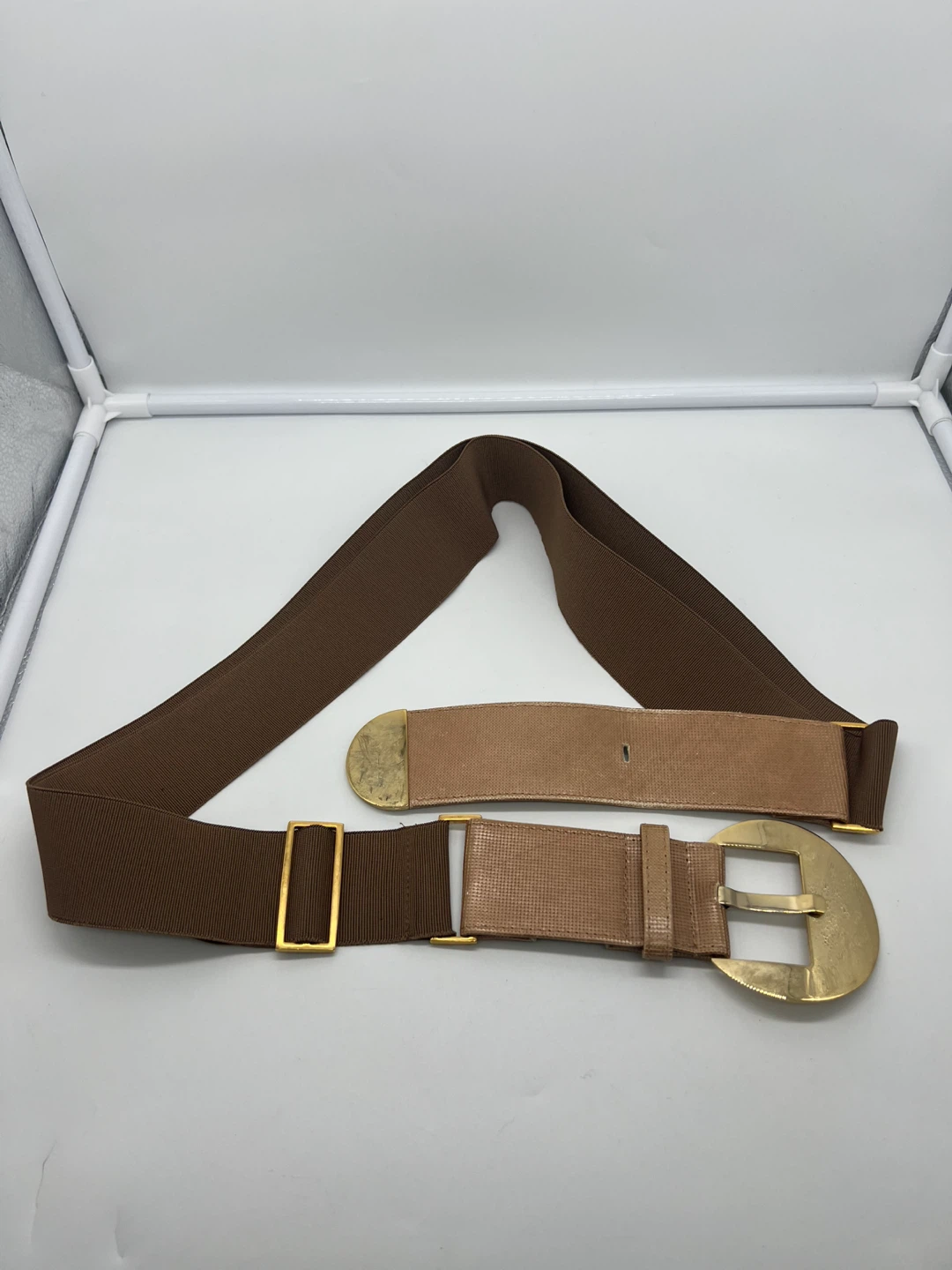 SUZI ROHER Rose Gold Metallic Leather Adjustable Waist Belt XL