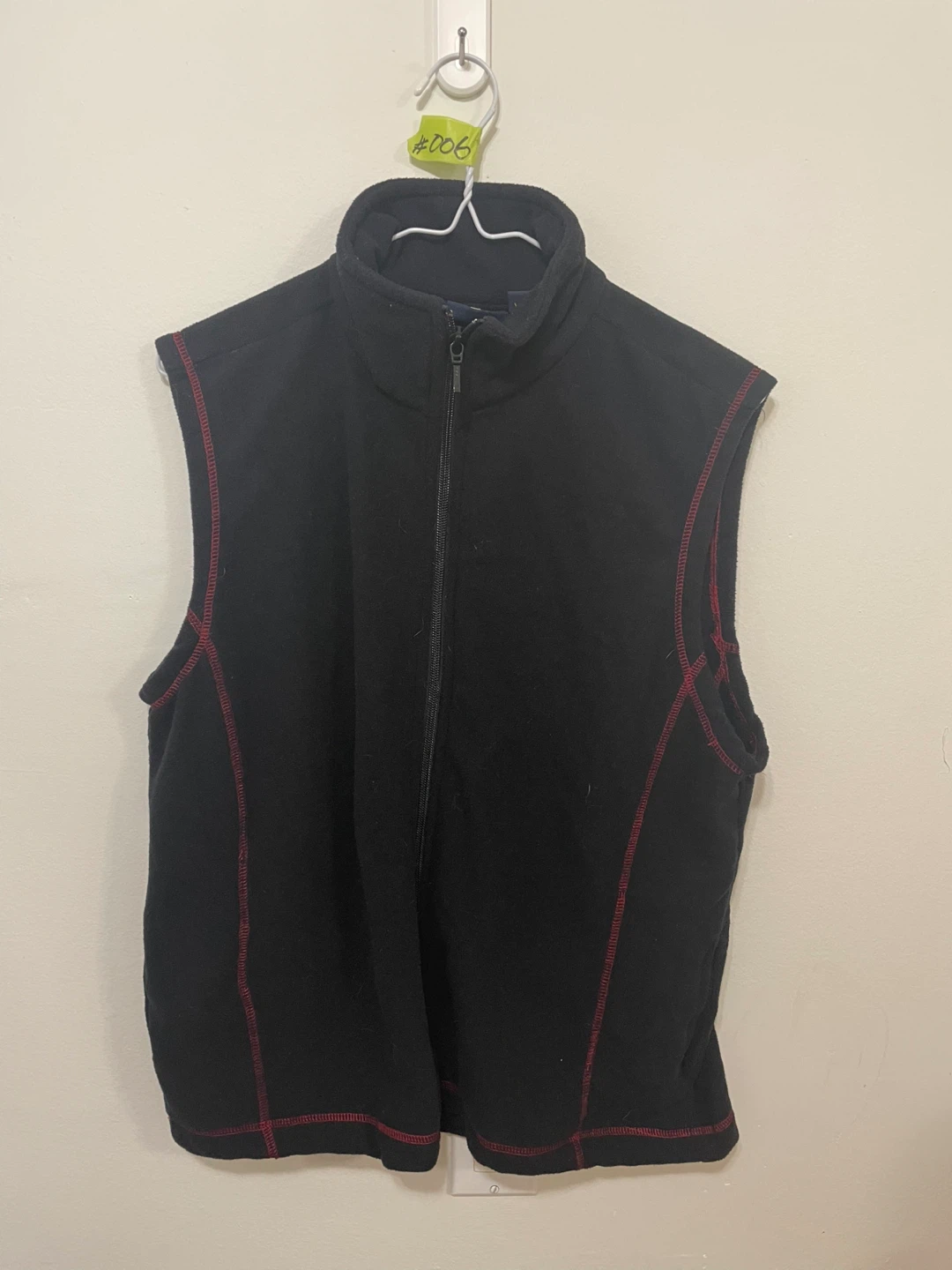 Black Fleece Vest with Red Stitching