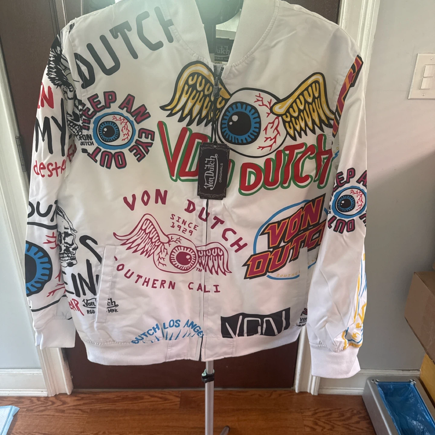 Von Dutch White Graphic Bomber Jacket