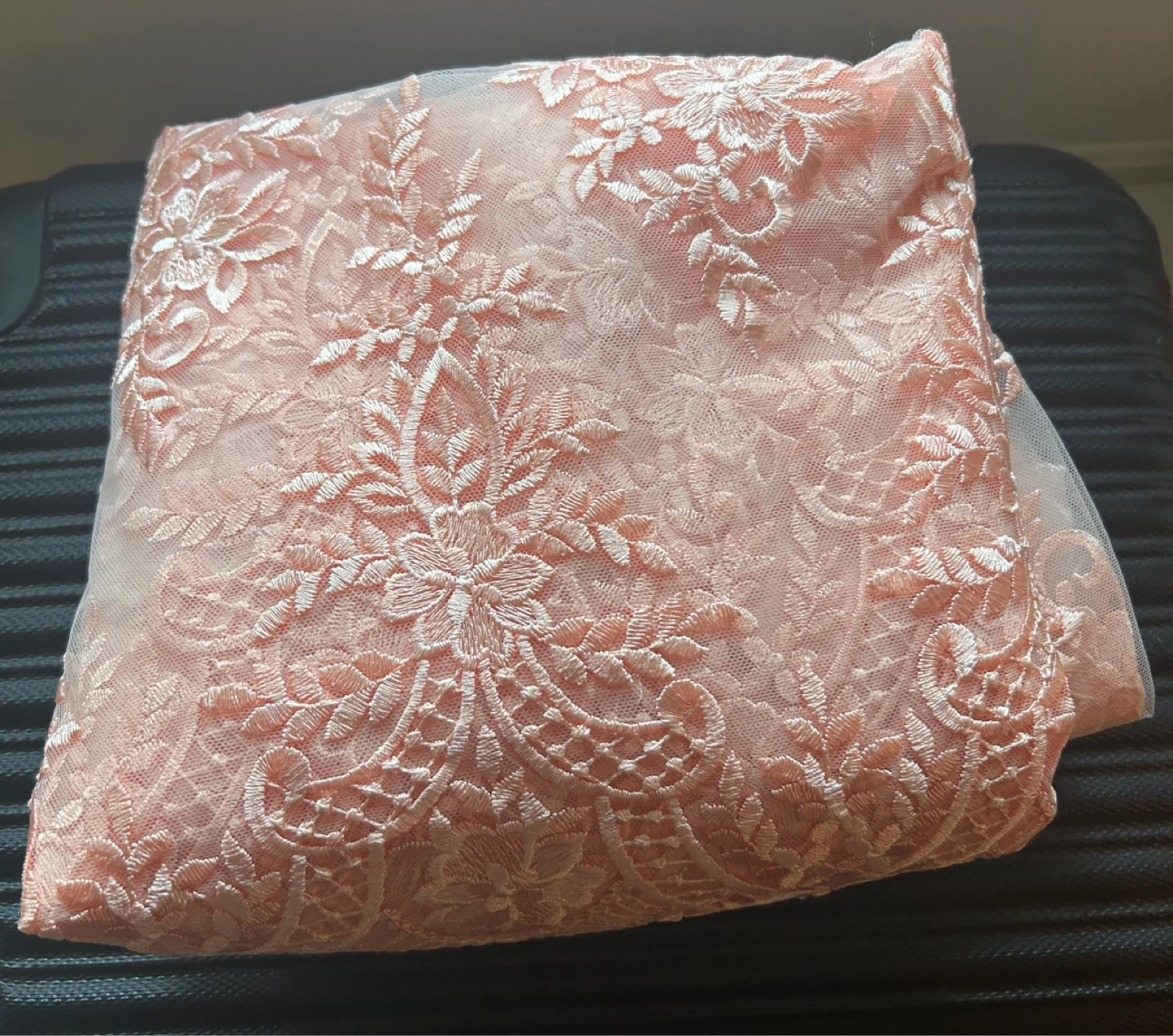 Pink Embroidered Tulle Fabric