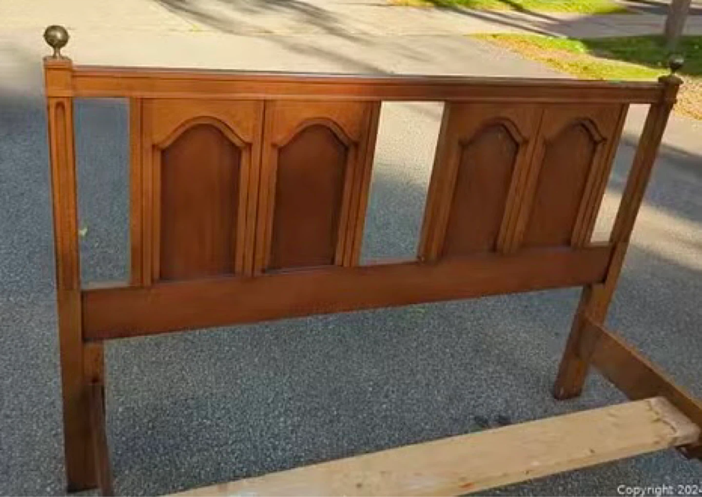 Vintage Wooden and Brass Headboard Queen