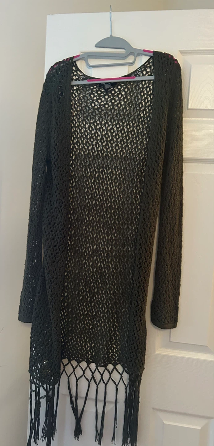 Women's Open Knit Cardigan with Fringe