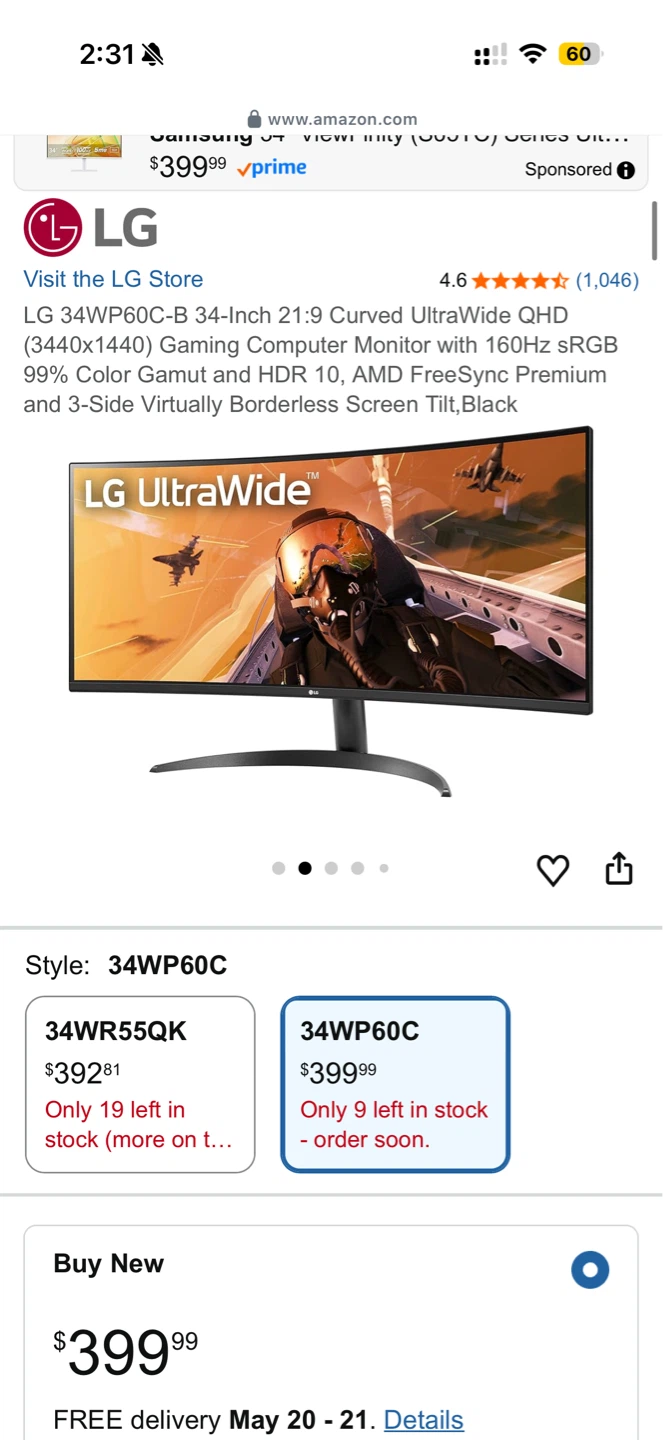 LG 34-Inch Curved UltraWide QHD Monitor
