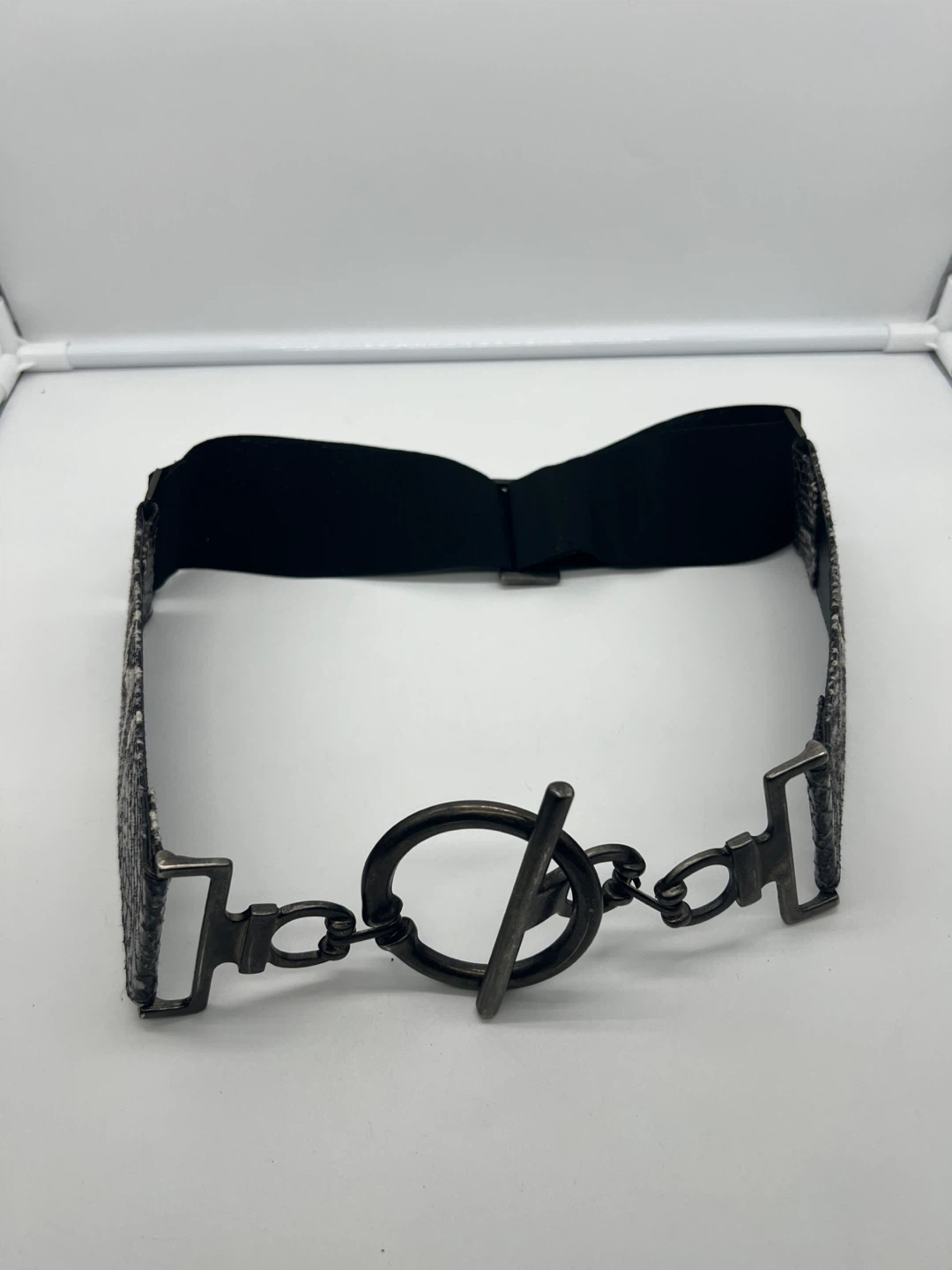 SUZI ROHER Black Snakeskin Embossed Leather Adjustable Belt sz S - photo 2