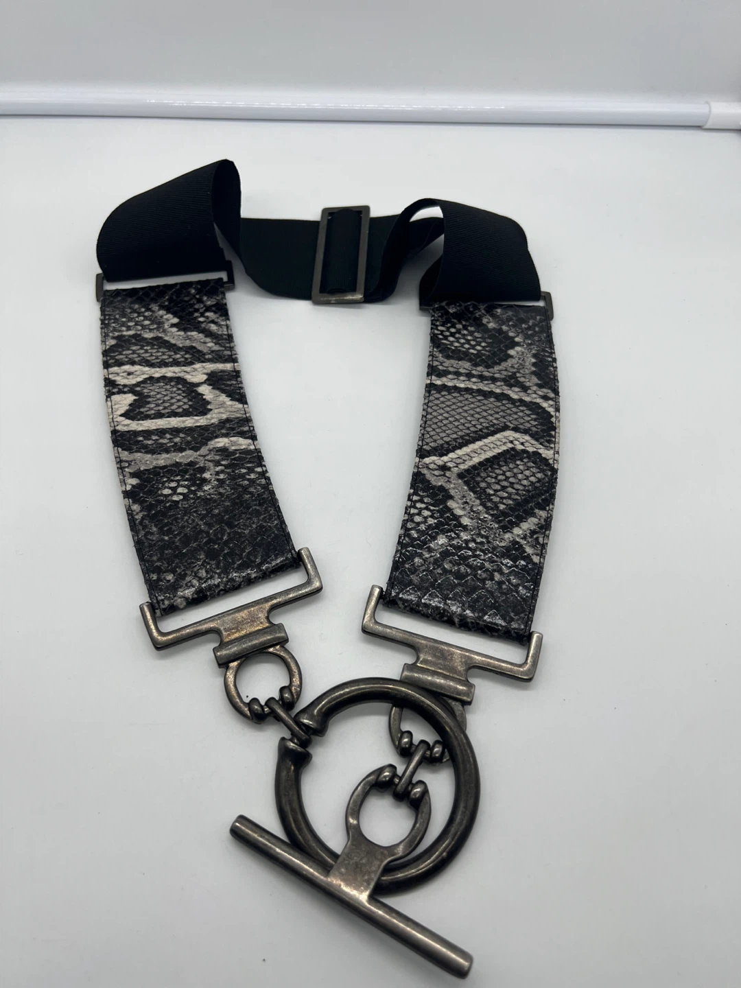 SUZI ROHER Black Snakeskin Embossed Leather Adjustable Belt sz S