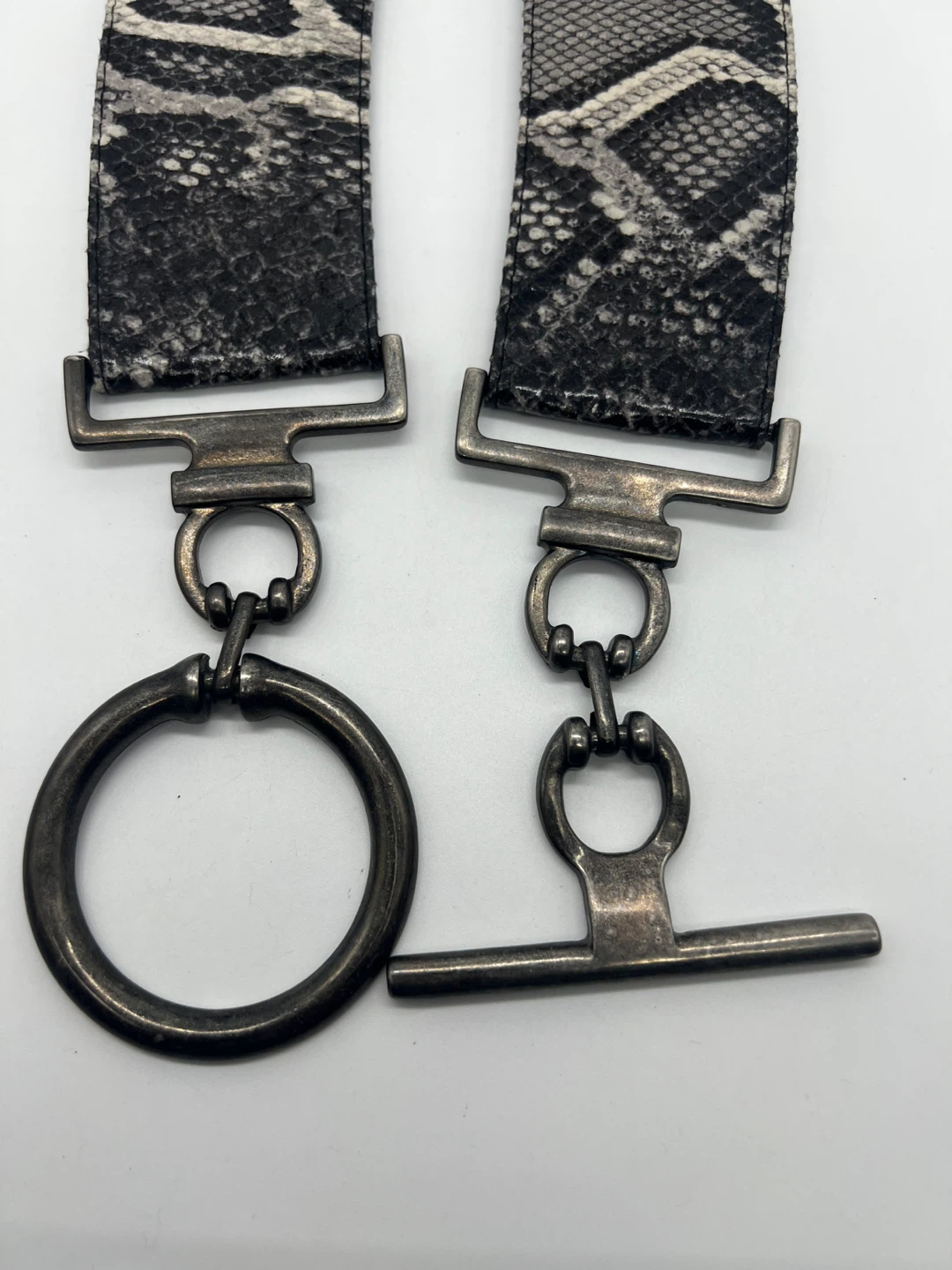 SUZI ROHER Black Snakeskin Embossed Leather Adjustable Belt sz S - photo 5
