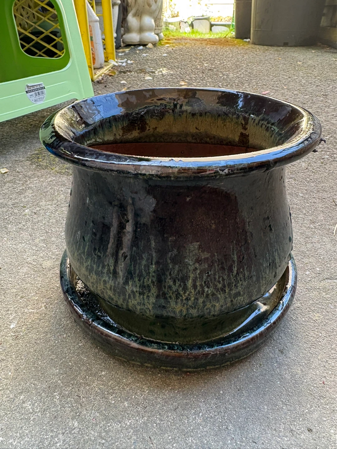 Glazed Ceramic Flower Pot with Saucer