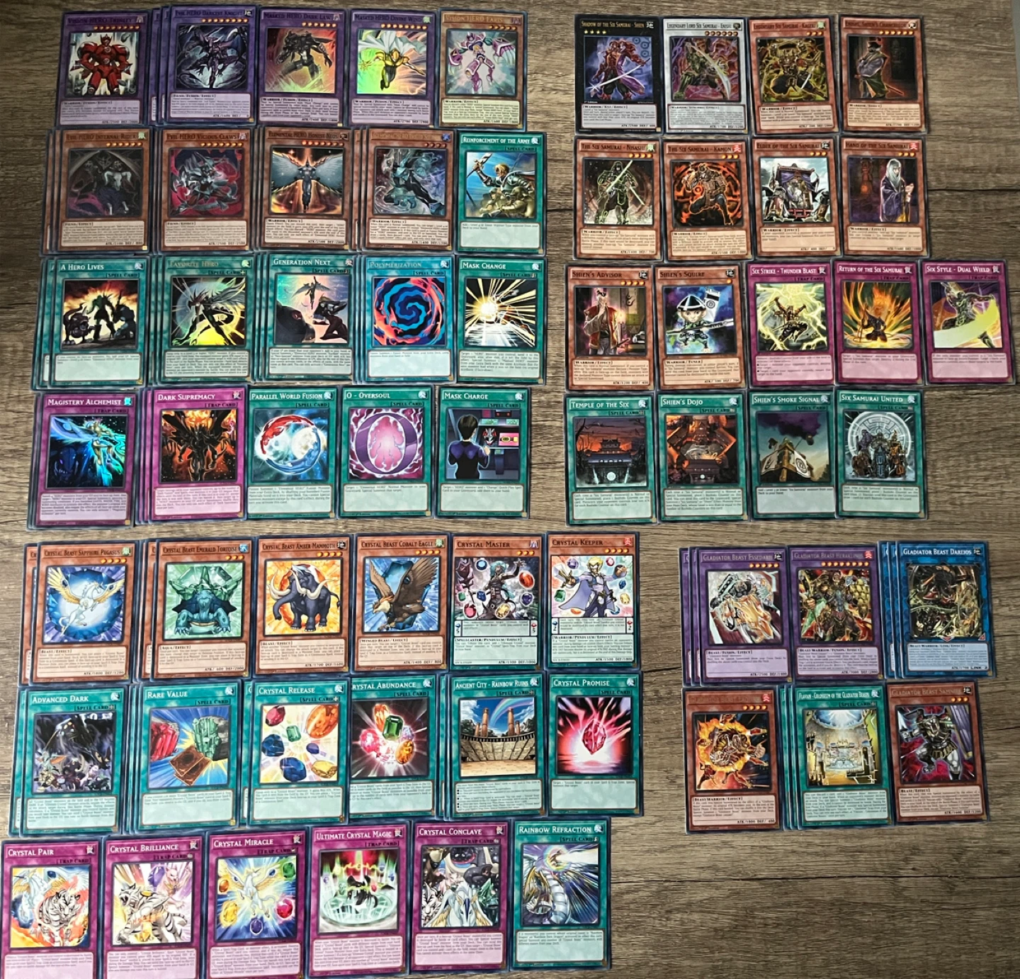 Yugioh - HERO, Six Samurai, Crystal Beast, Glad Beast Cards