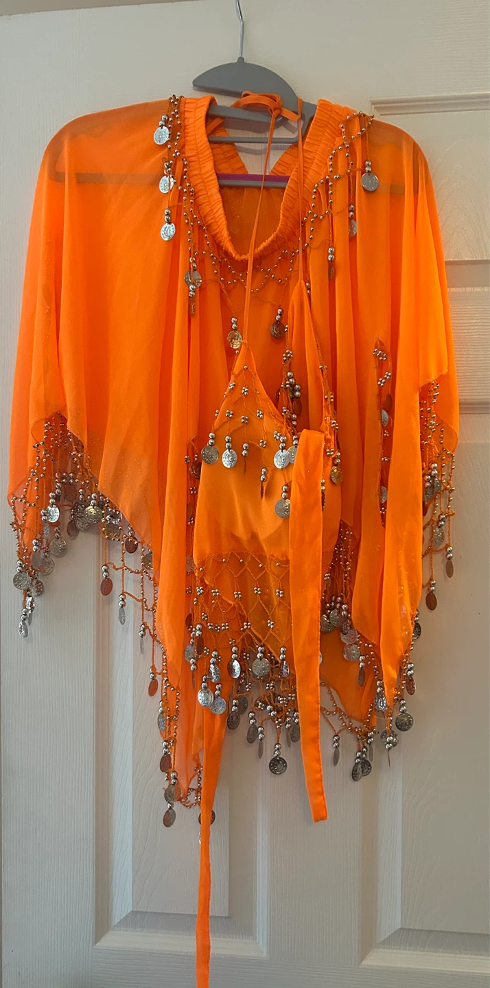 Orange Belly Dance Costume with Coins