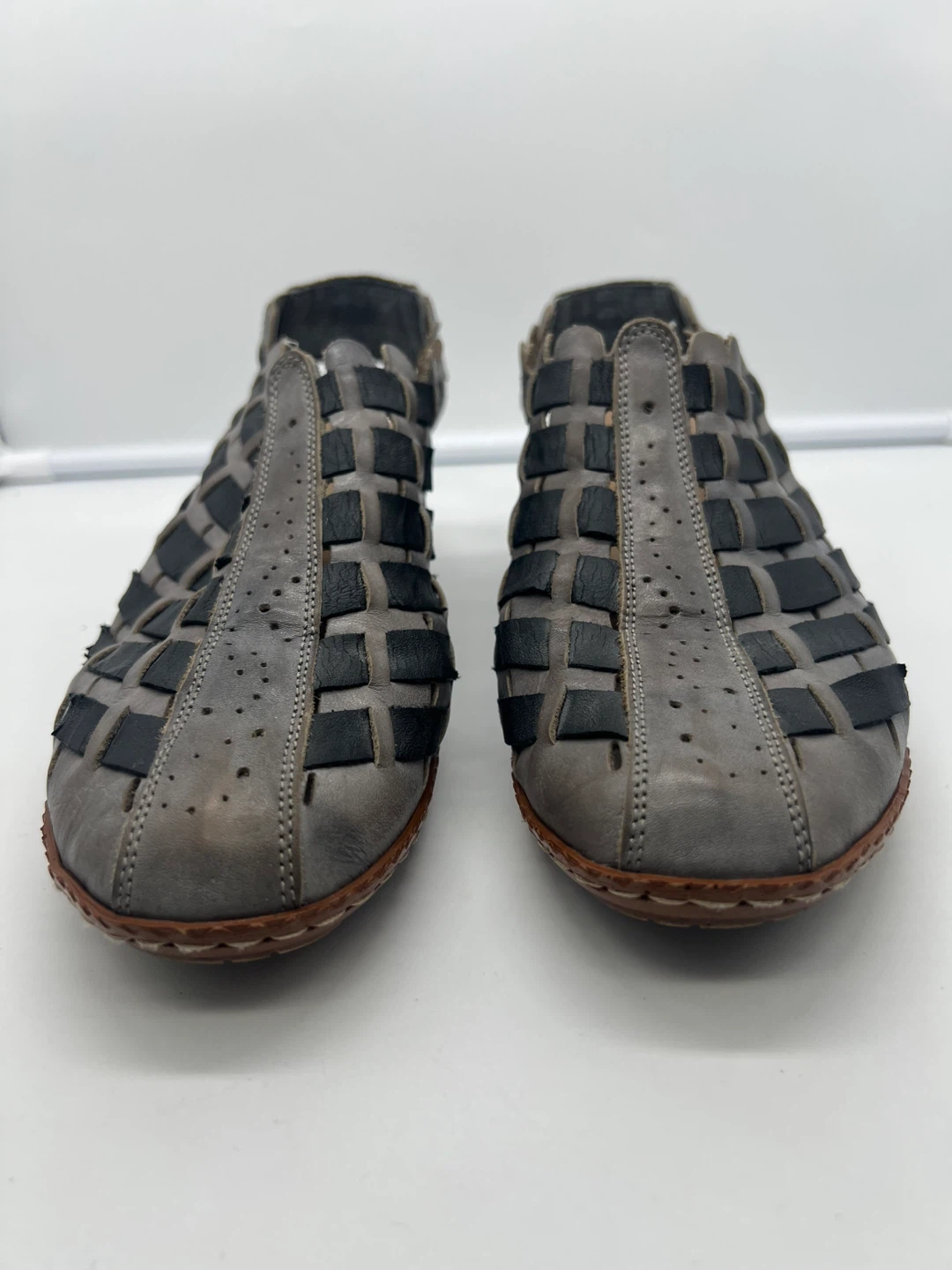 RIEKER ANTISTRESS Sina Gray Leather Woven Low Heeled Pumps 40 - photo 4