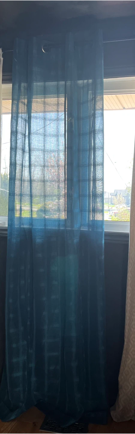 Teal Plaid Sheer Grommet Curtains (Set of 2)