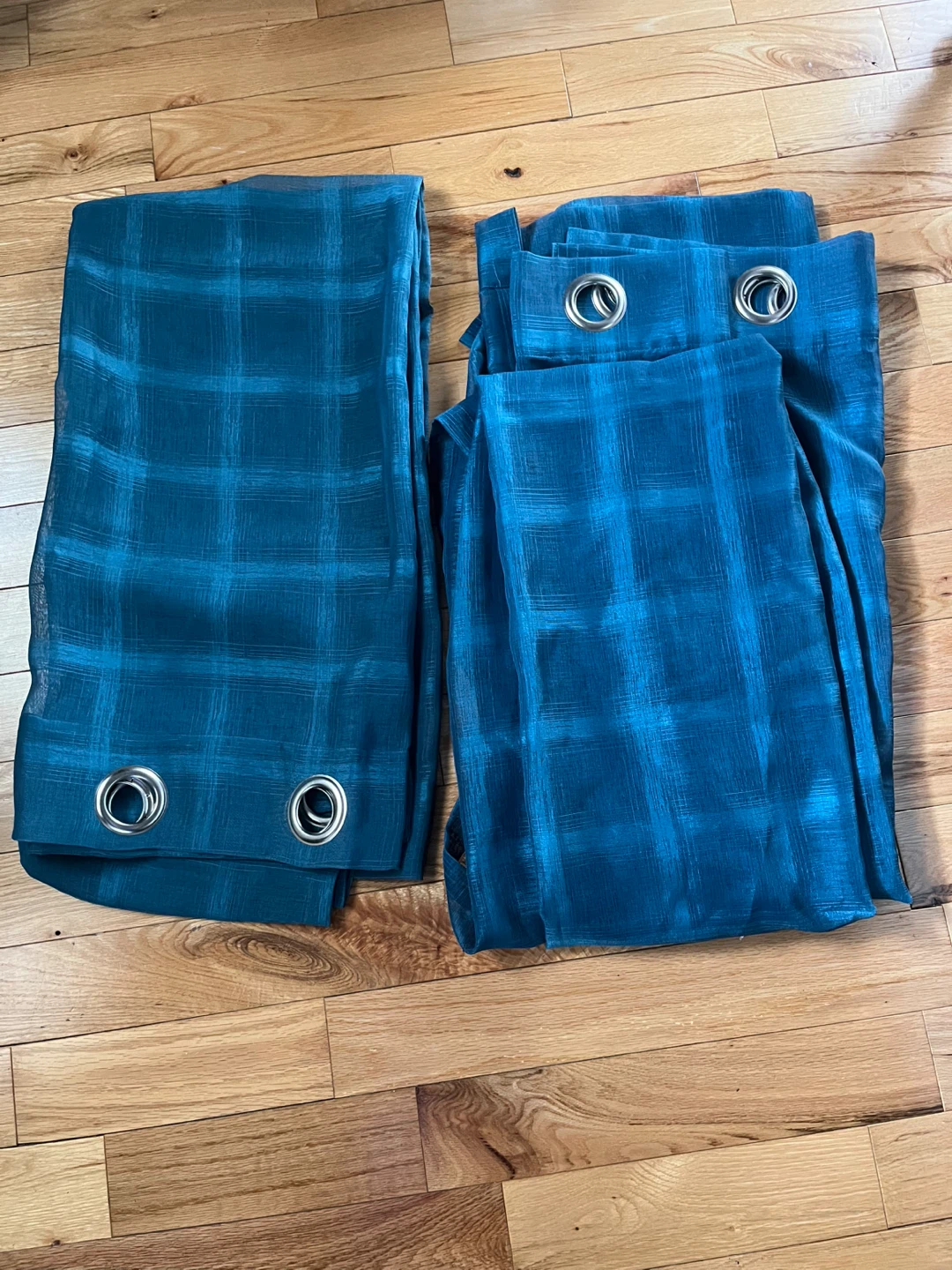 Teal Plaid Sheer Grommet Curtains (Set of 2) - photo 4