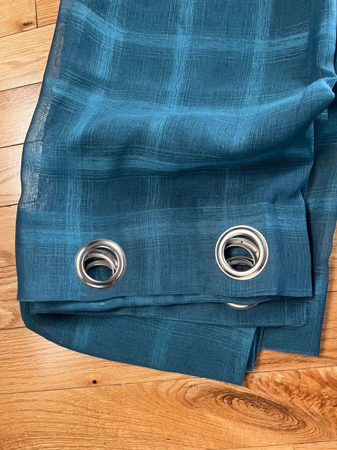 Teal Plaid Sheer Grommet Curtains (Set of 2) - photo 5