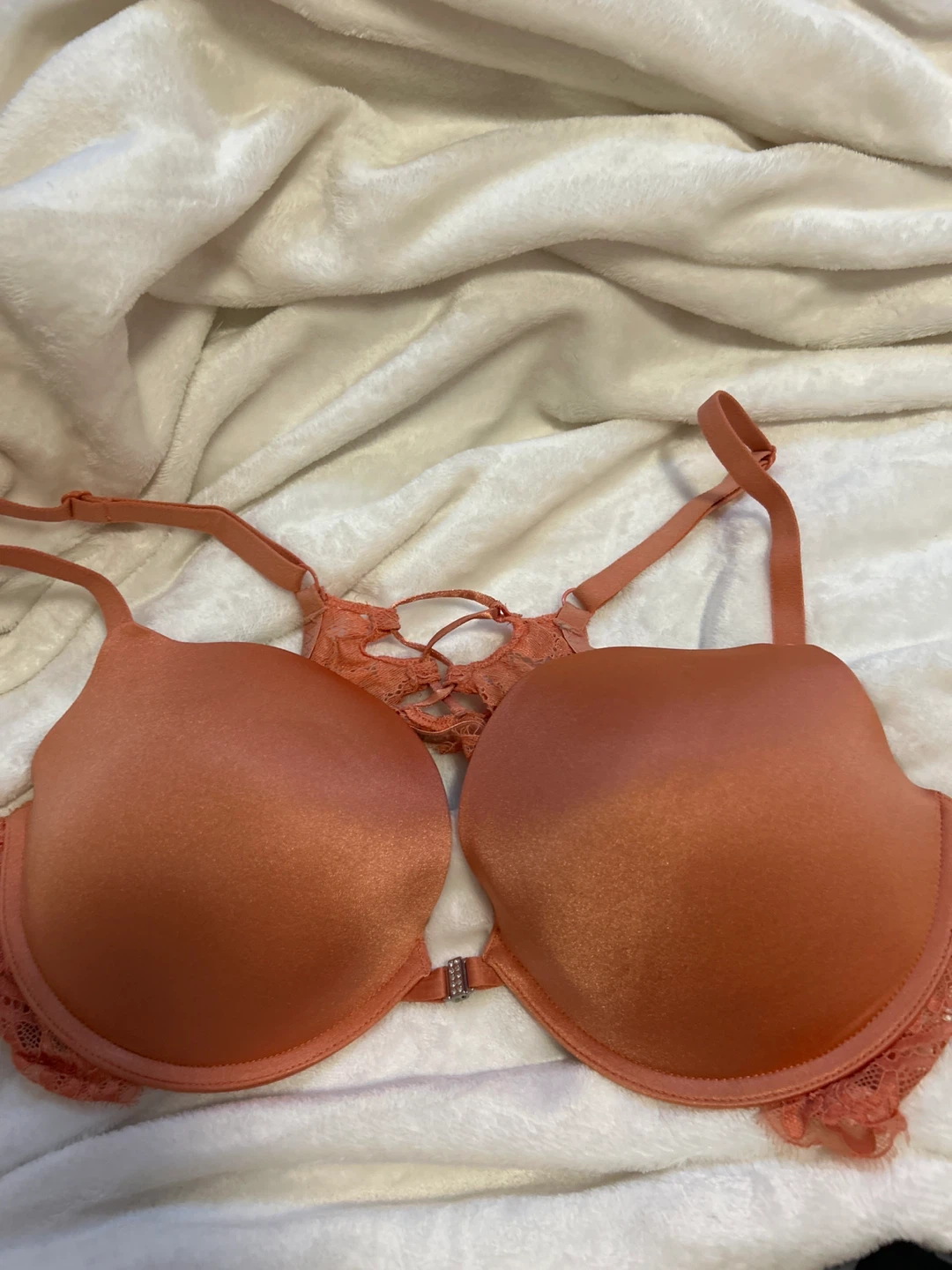 Orange Lace Trim Push-Up Bra 38C