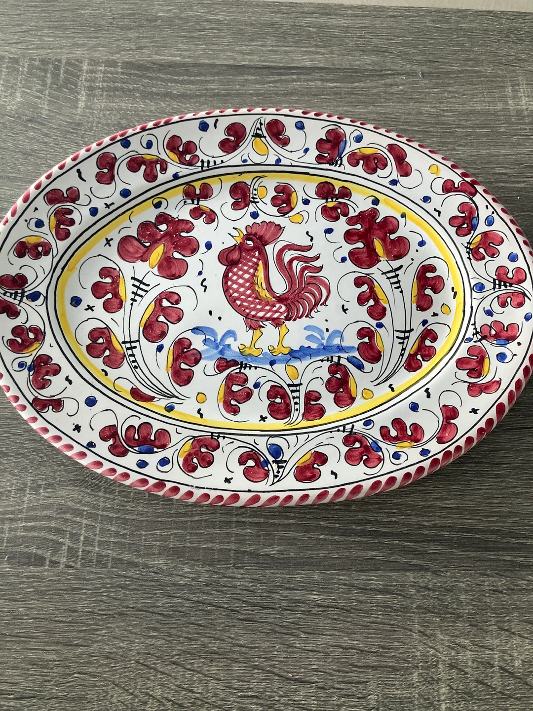 Decorative Oval Platter with Rooster Design