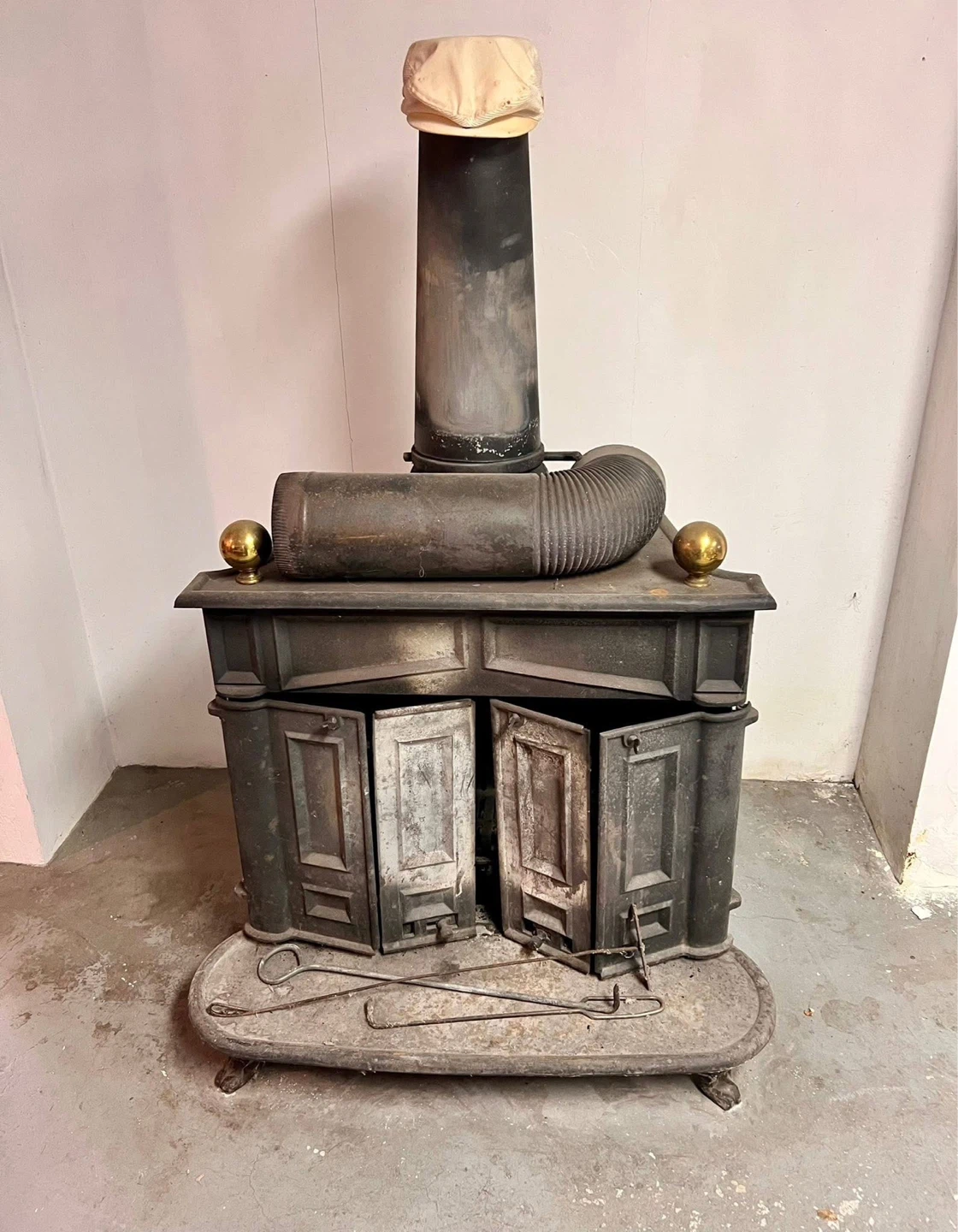 Antique Cast Iron Wood Stove with Tools