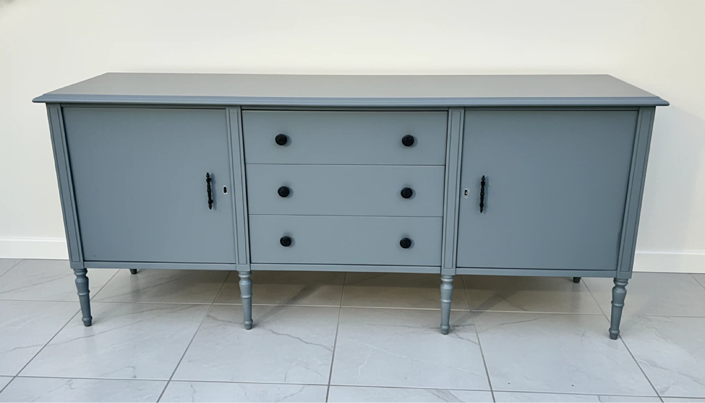 Grey Credenza Buffet with Drawers and Doors