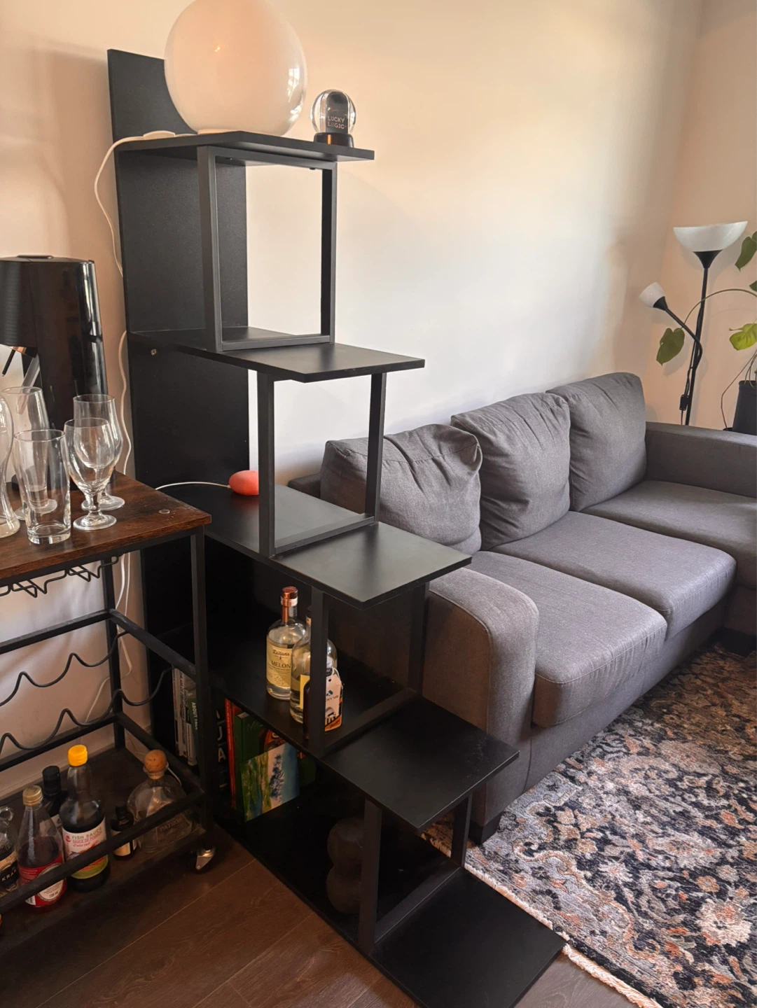 Black tiered display shelf
