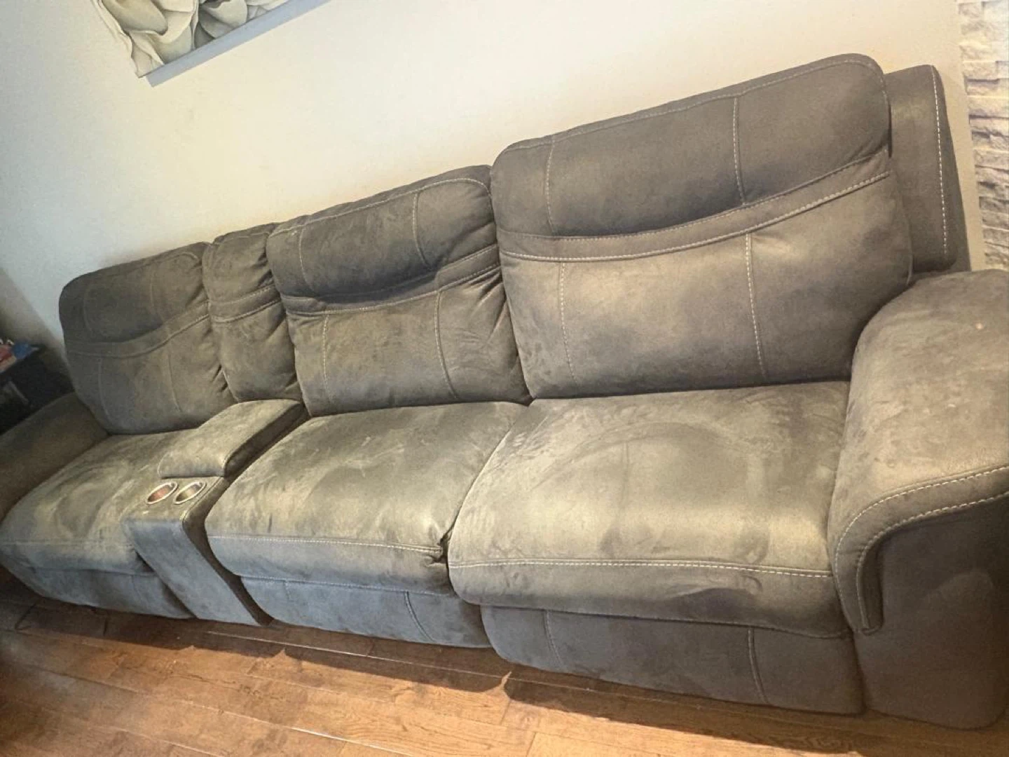 Grey 6-Seater Reclining Sofa with Cup Holders - photo 2