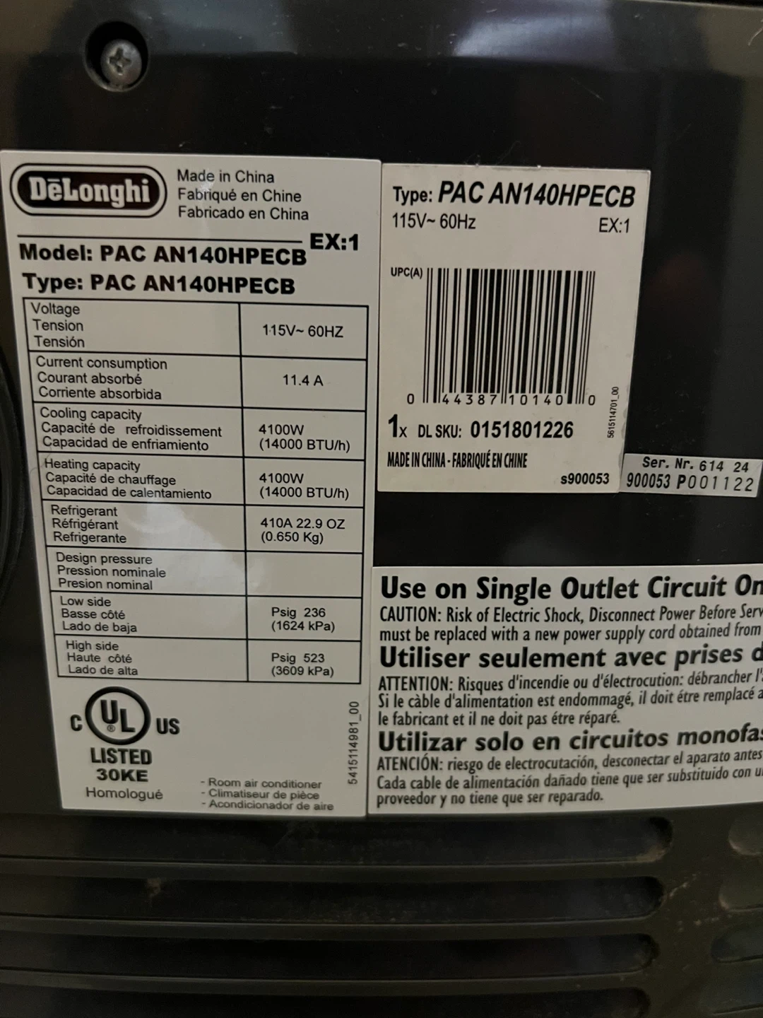 DeLonghi PAC AN140HPECB Heat Pump Portable Air Conditioner - photo 3