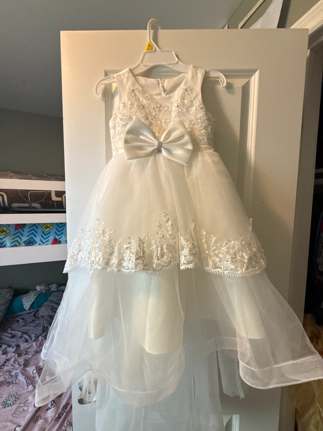 White Flower Girl Dress with Bow
