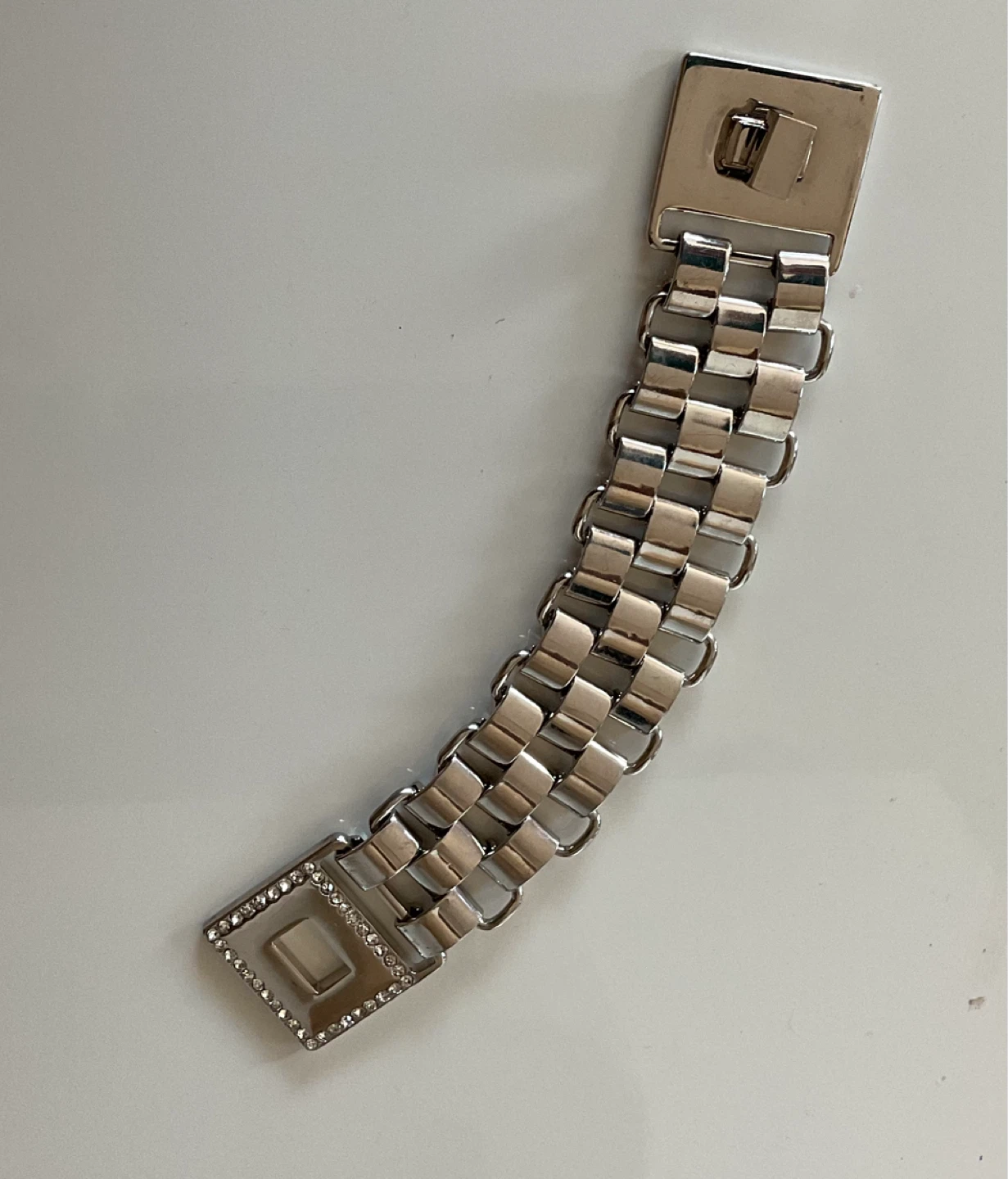 Silver Tone Link Bracelet with Rhinestone Clasp - photo 2