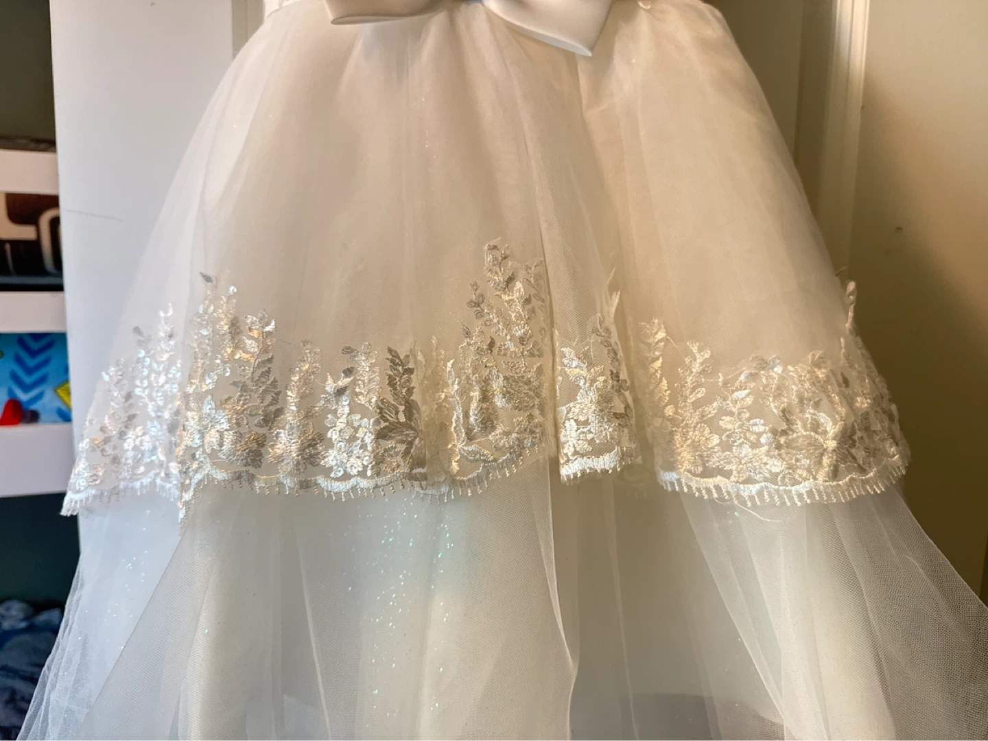White Flower Girl Dress with Bow - photo 3