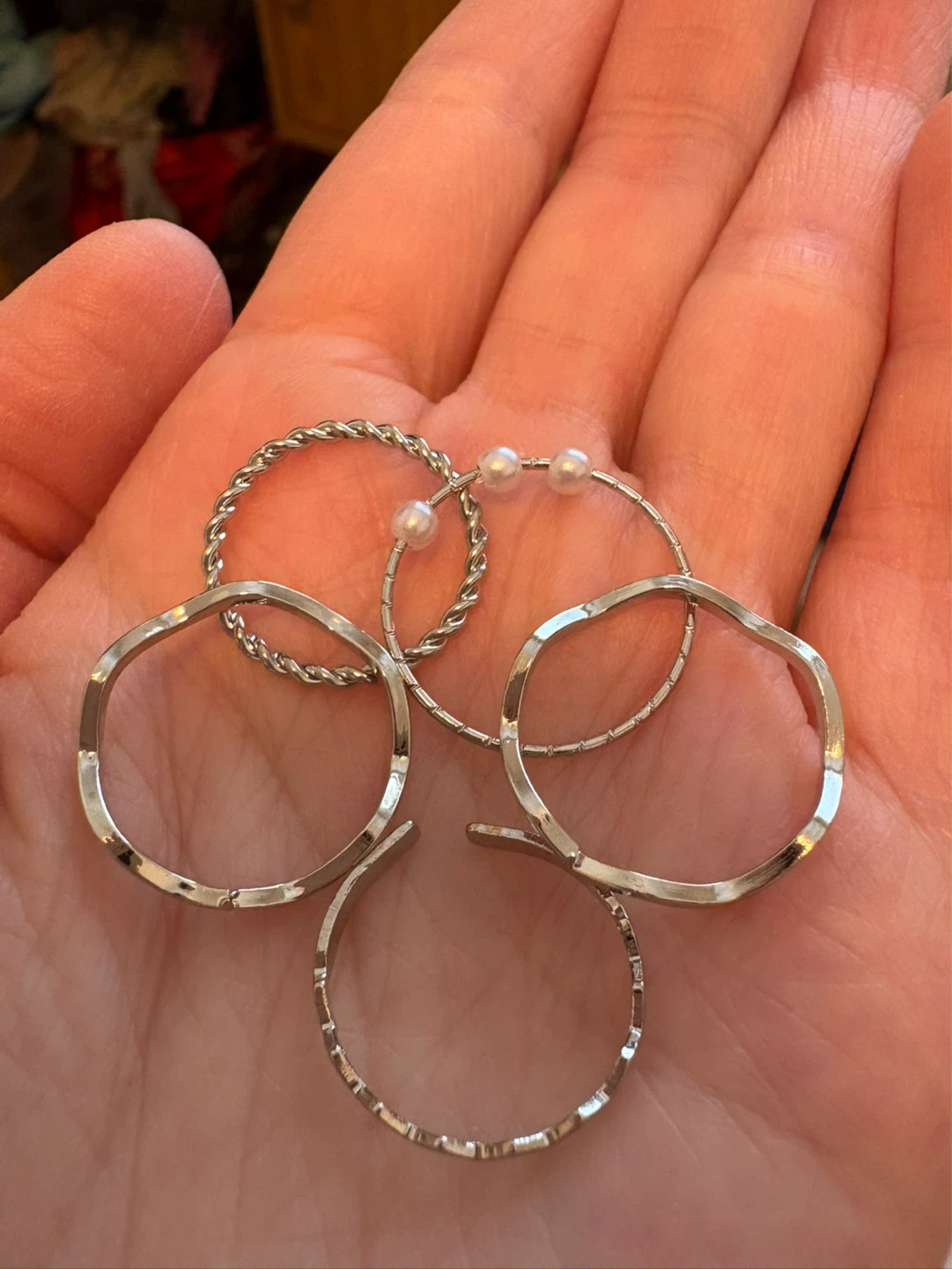 Set of 5 Silver Hoop Earrings with Pearls