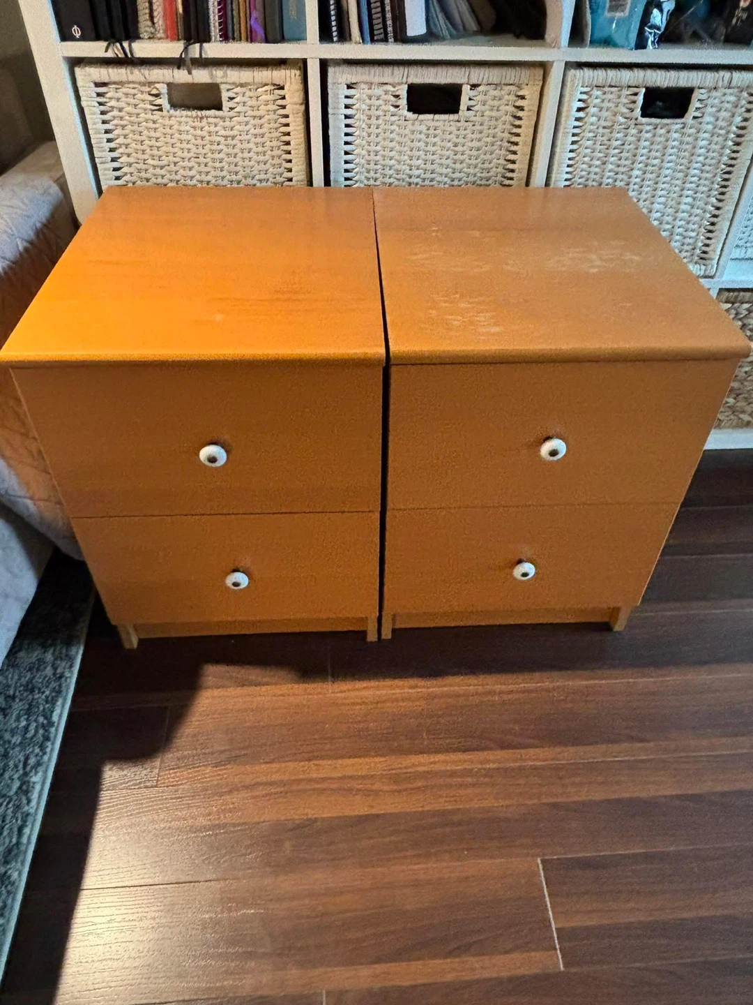 Two Orange Nightstands / Dressers