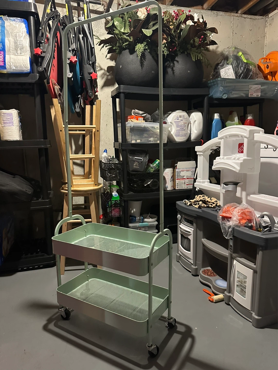 Mint Green 2-Tier Rolling Cart